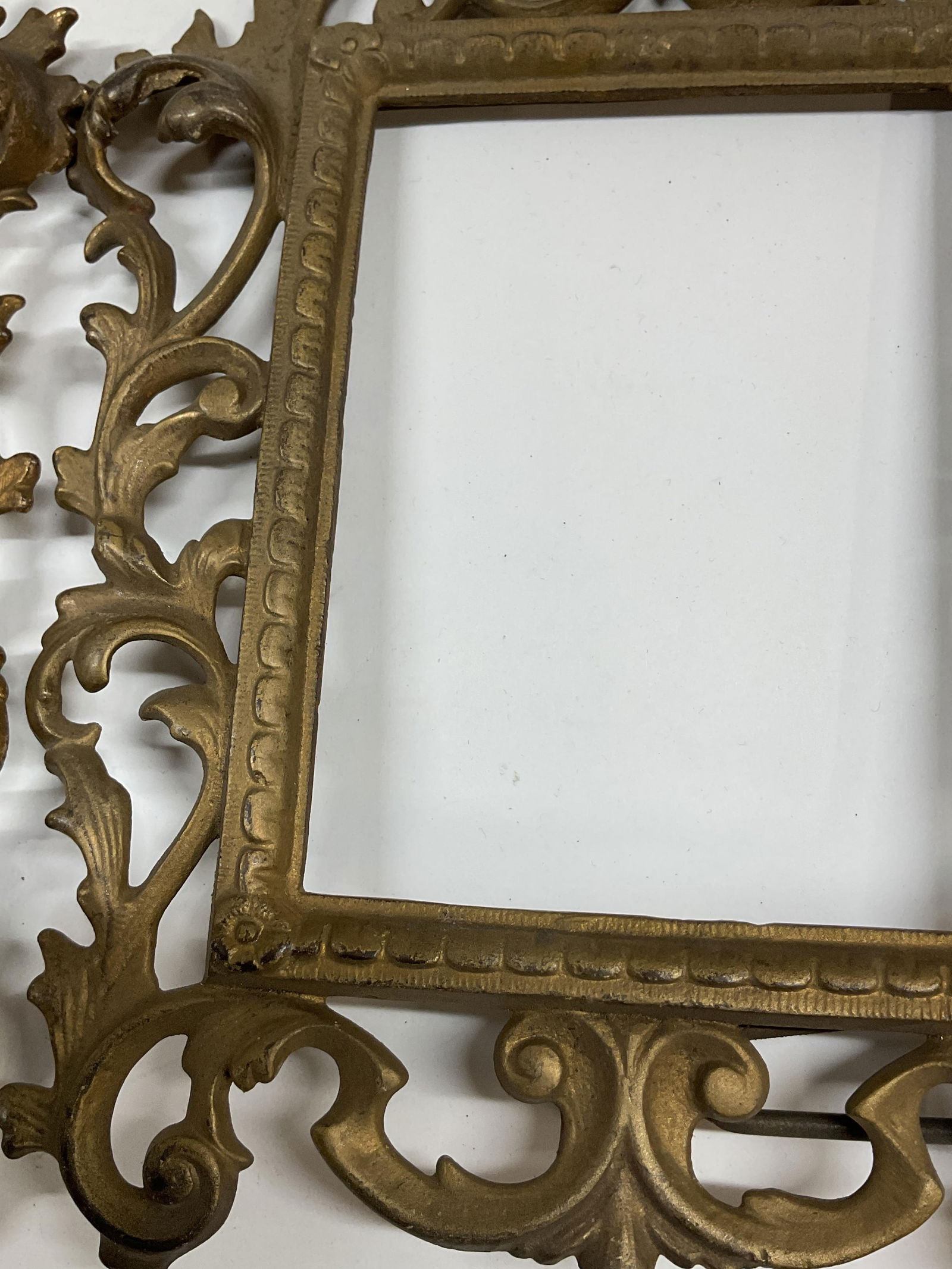 Pair Antq Rococo Style Ornate Brass Frames - 8