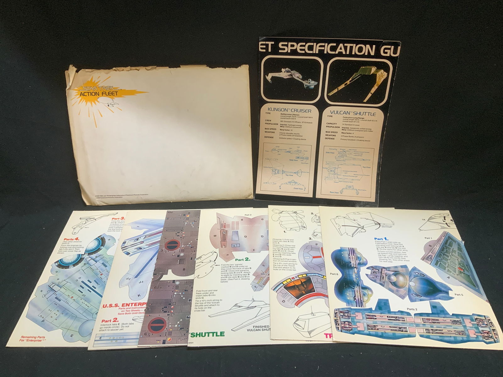 1979 Star Trek Action Fleet Paper Mobile Set: 1979 Star Trek: The Motion Picture Action Fleet paper mobile set. Features punch out sheets and instructions for the U.S.S. Enterprise & other vessels. Comes with fold out poster. Lot is sold as