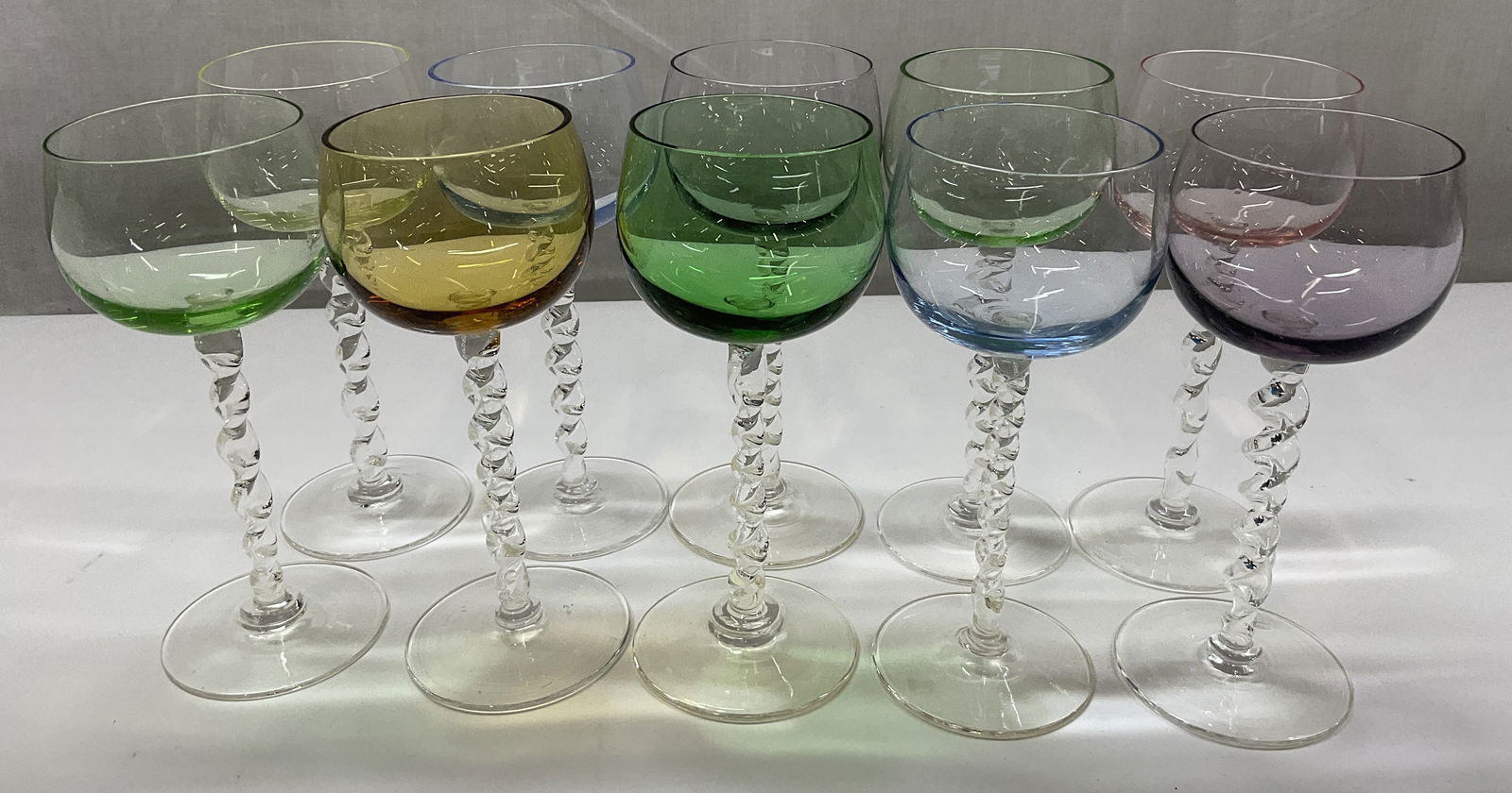 Lot of 10 VTG Colorful Twisted Stem Glasses (1 of 11)