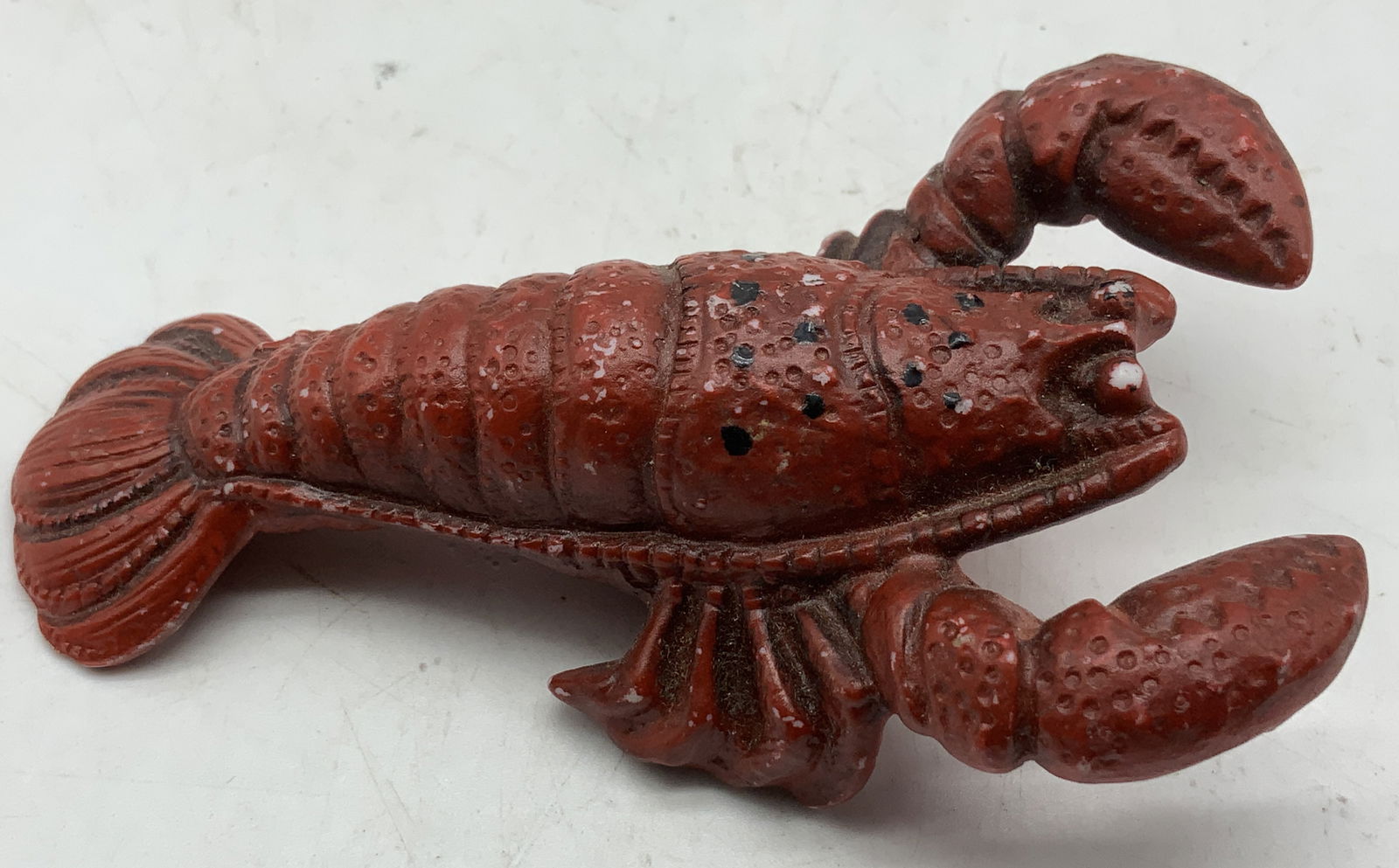 Vtg Red Lobster Porcelain Figurine: Vintage porcelain figurine depicting a lobster with hand painted black dots. Red dark toned. No visible signature or markings. Surface wear consistent to age, use & exposure. Measurements: length