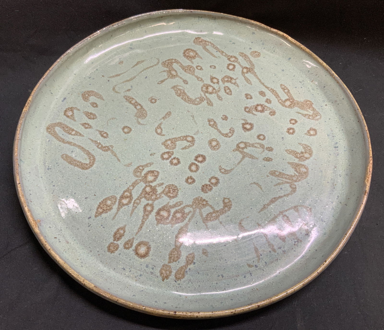 Vtg Green & Brown Glazed Pottery Platter (1 of 6)