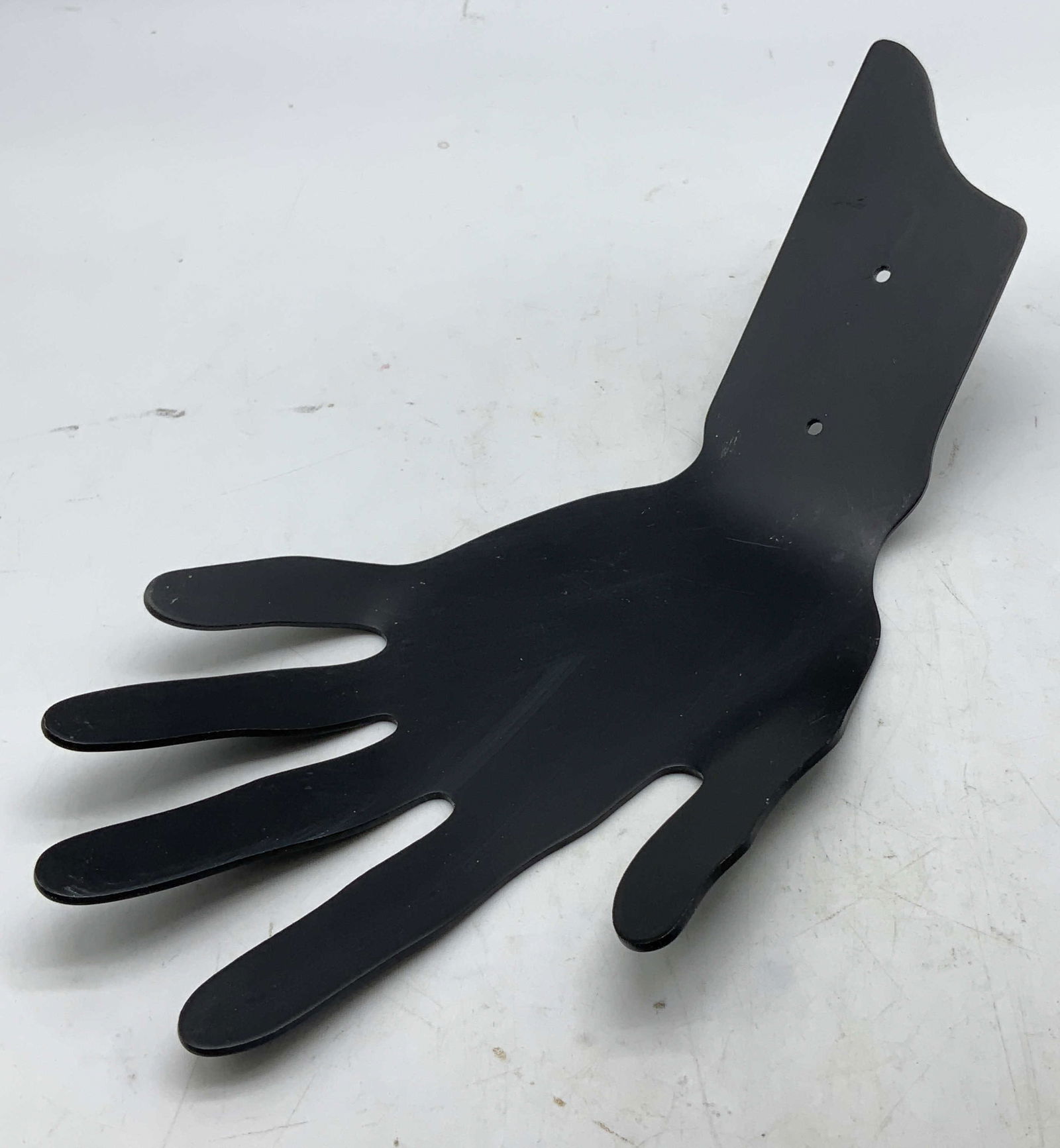 Vtg Open Hand Metal Wall Decor: Vintage wall decor depicting an open hand design with extended fingers. Wrist portion features two mounting holes. Metal material. No visible signature or markings. Surface wear consistent to