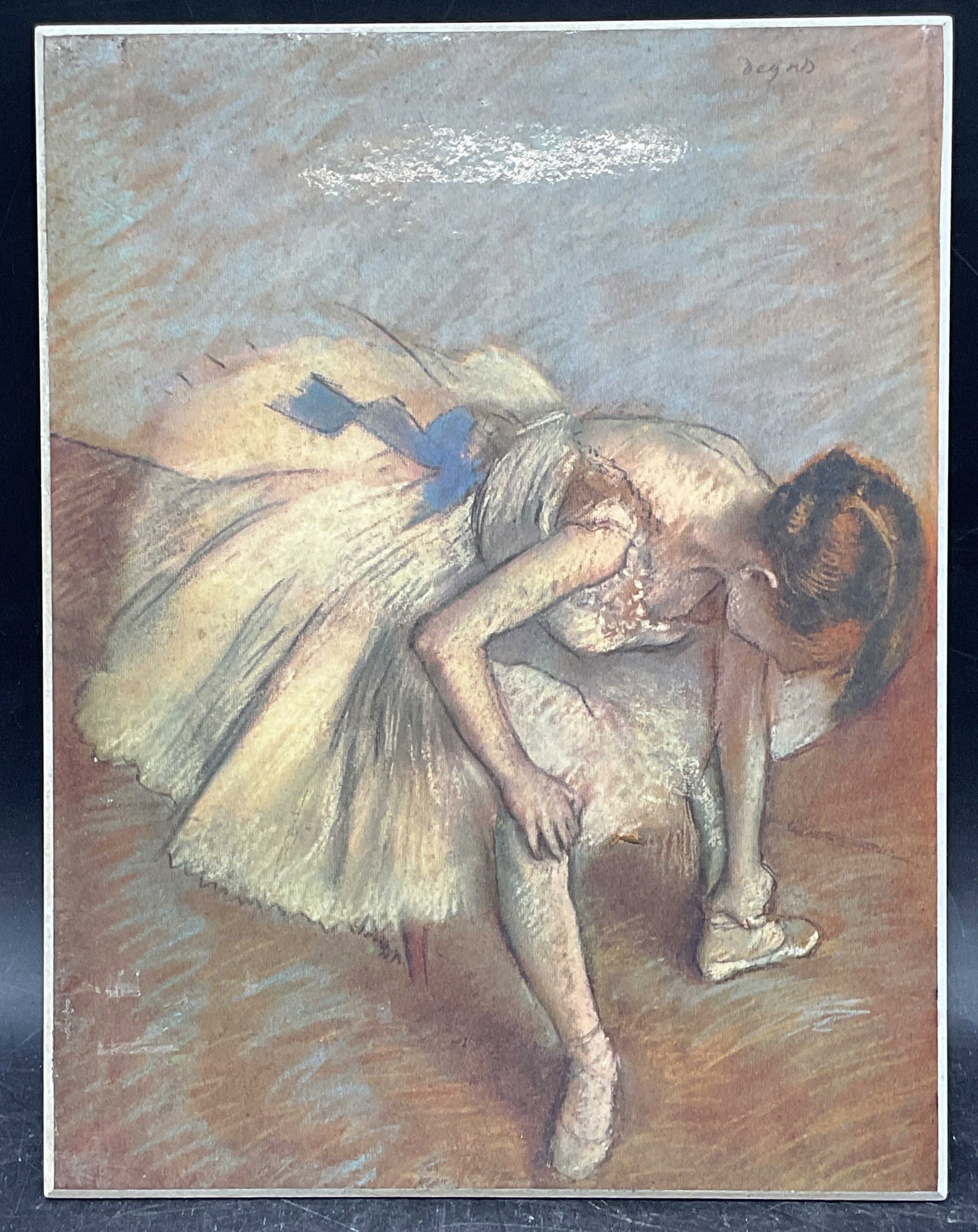 MMA Degas Dancer Tying Slipper Fine Art Print: Metropolitan Museum of Art fine art print on board. After Degas, Dancer tying Her Slipper. Measures approx. 10.25 x 8.25 inches. Wear including residue and scratching. Art, fine art print, home decor,
