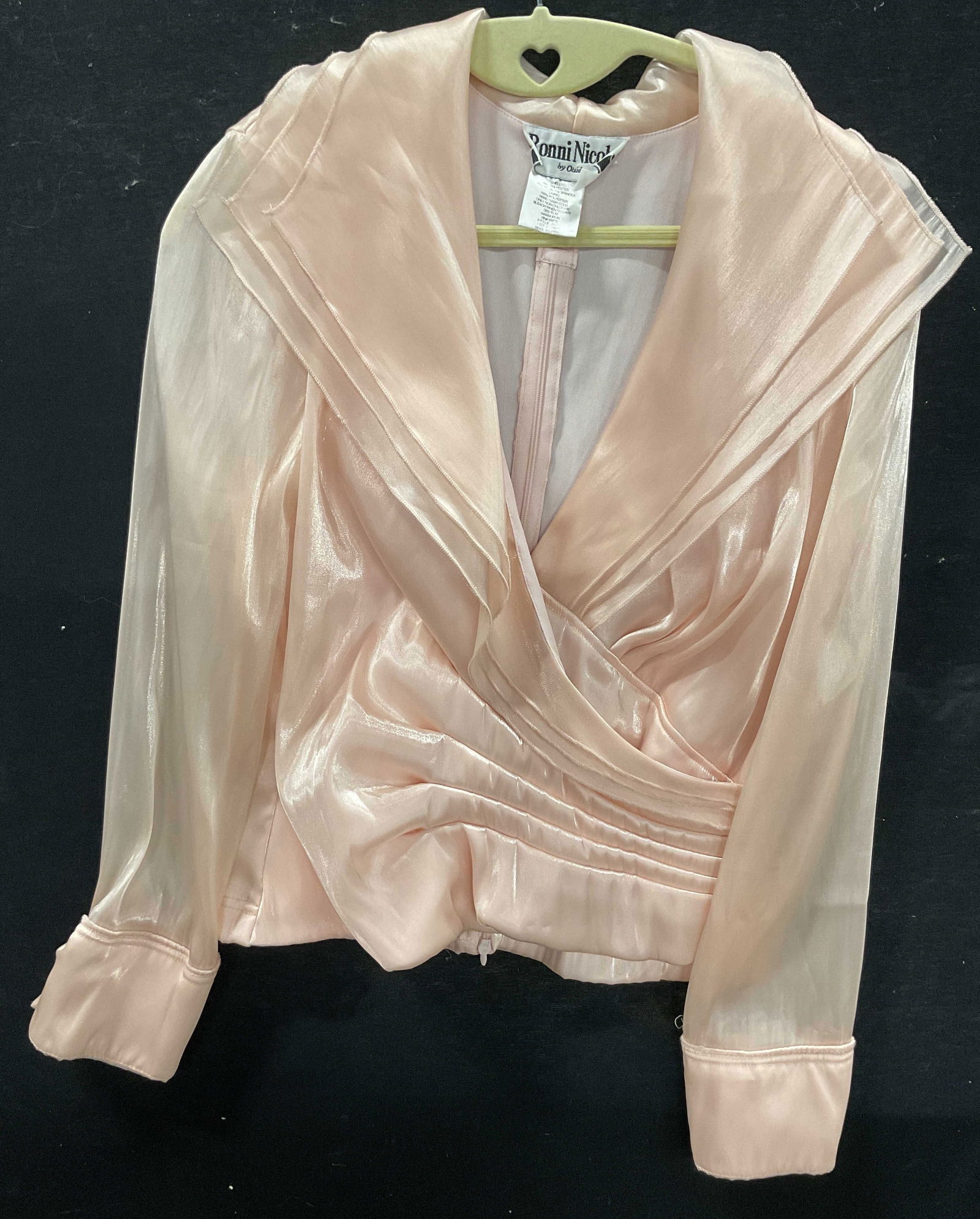 Ronni Nicole By Ouida Pink Blouse: Ronni Nicole By Ouida pink blouse. Nylon material. Size M. Ruffled texture. Back zipper. Wear consistent with exposure. Blouse, long sleeve top, Ronni Nicole By Ouida, wearables, clothing,