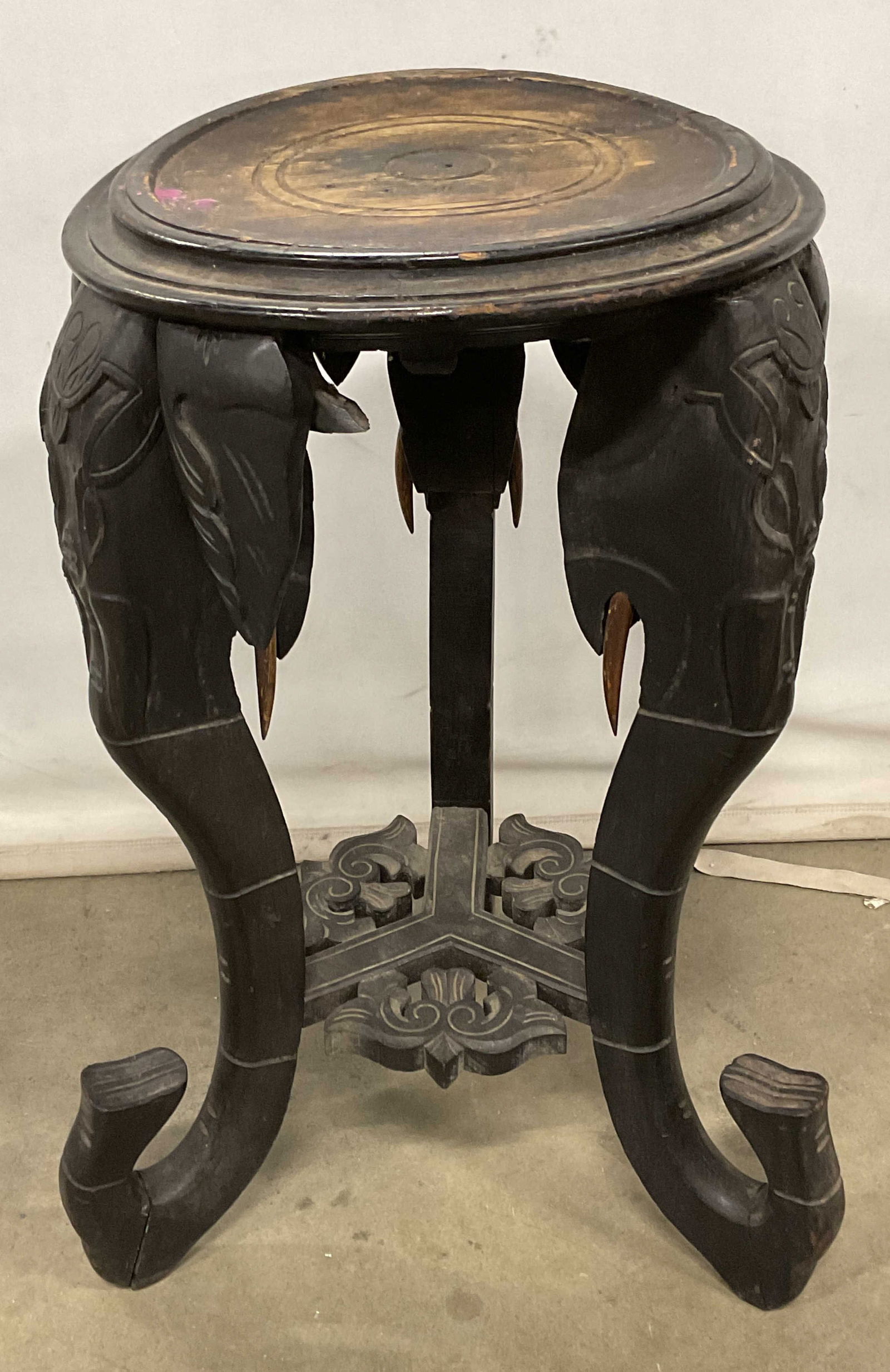 Antique Ebonized Wood Elephant Jardiniere Stand (1 of 6)