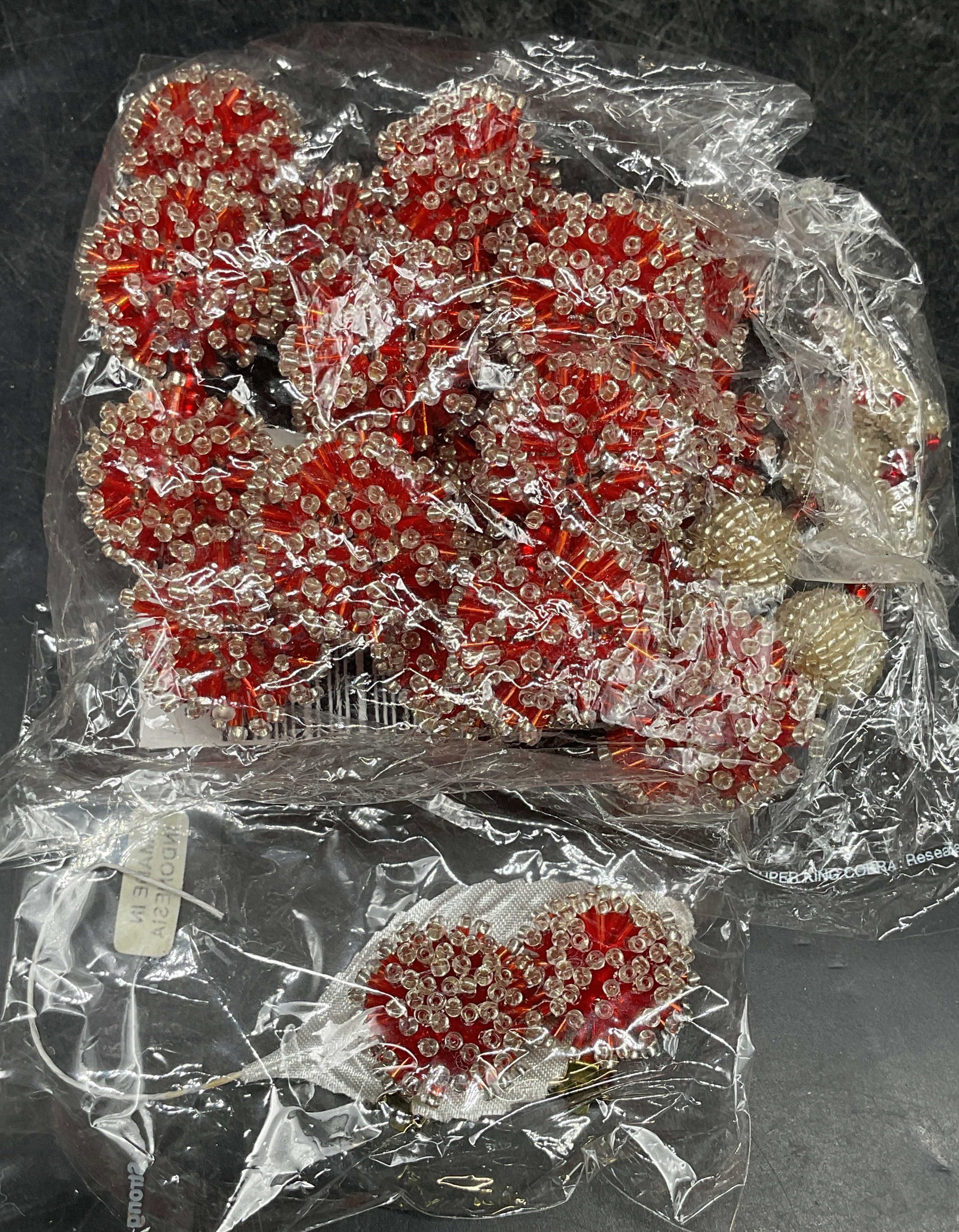 2 Red Starburst Beaded Necklace & Earrings NWT: Lot of 2 matching statement jewelry pieces. New in packages. Not examined out of packages. Red and clear seed beaded starburst designs. Earrings measures approx. 1 inch wide. Some scratching. Jewelry,