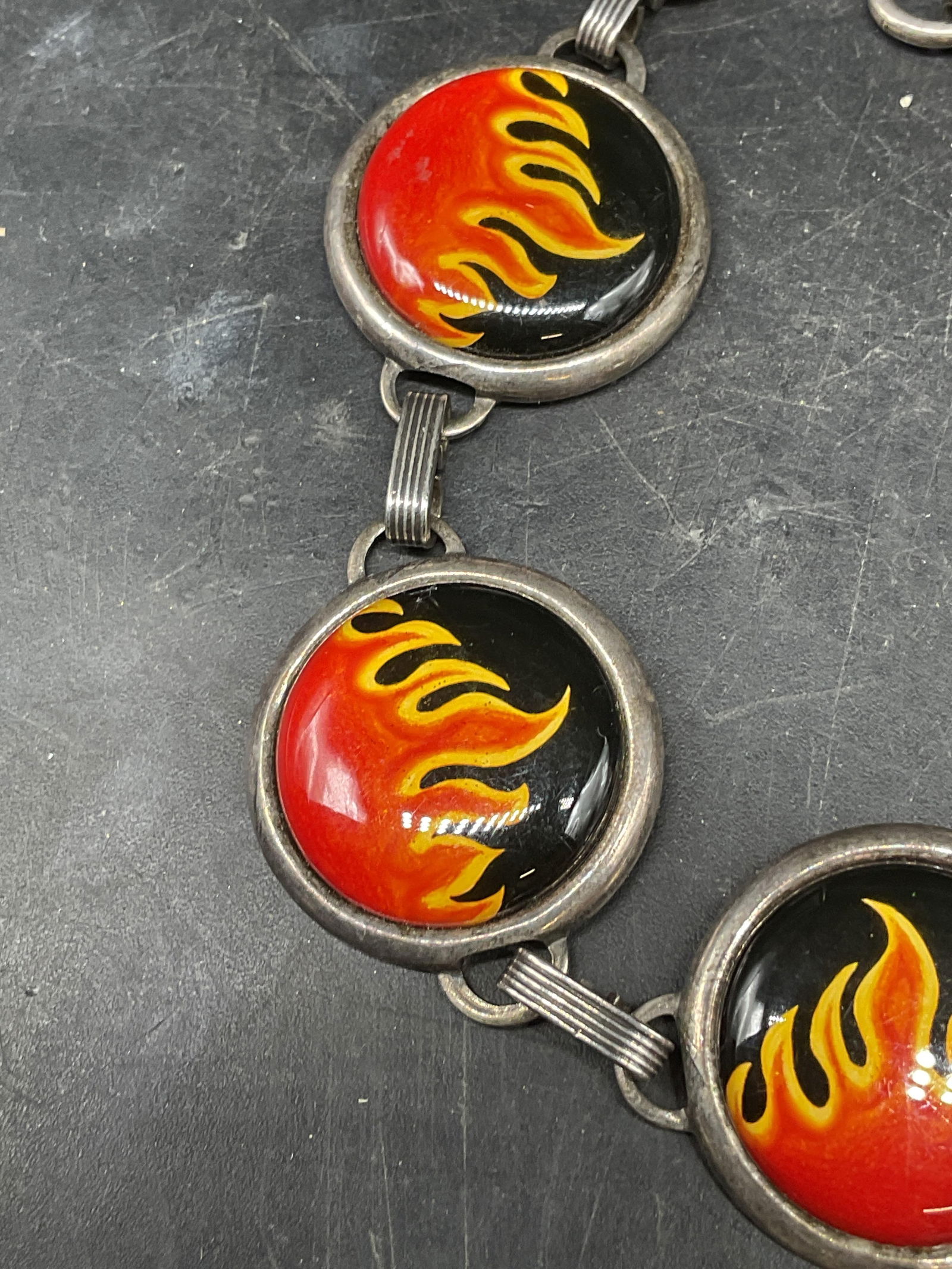 Silver Tone Flame Panel Bracelet - 3