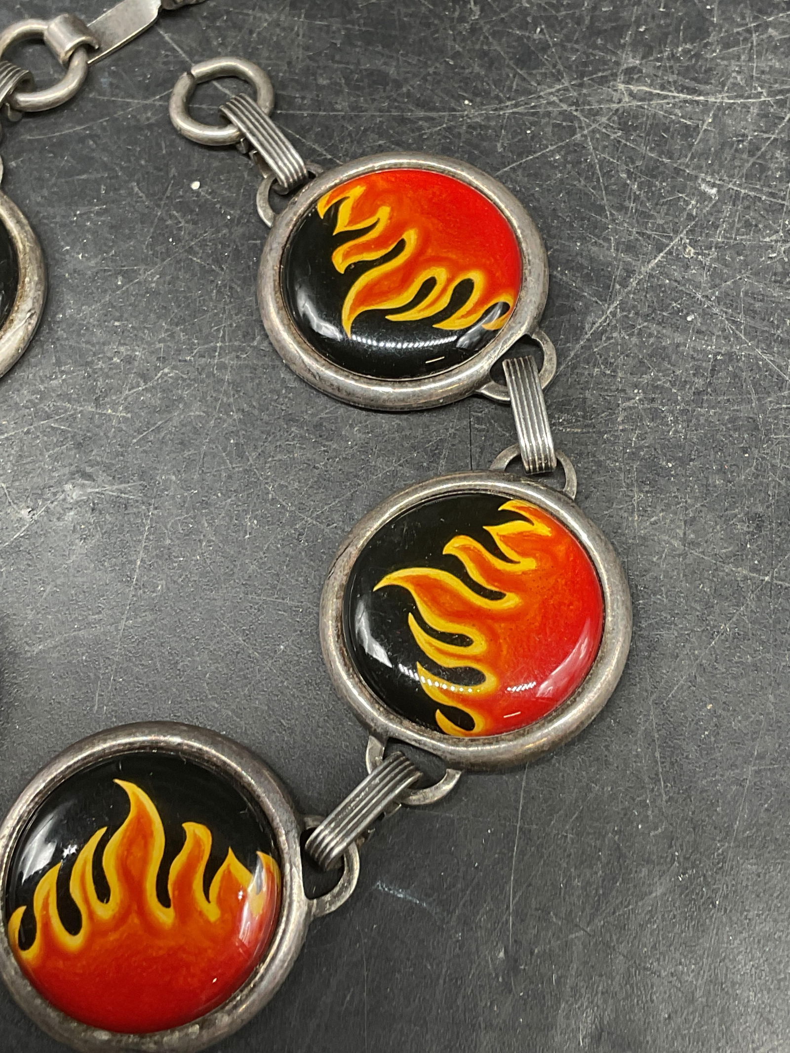 Silver Tone Flame Panel Bracelet - 4