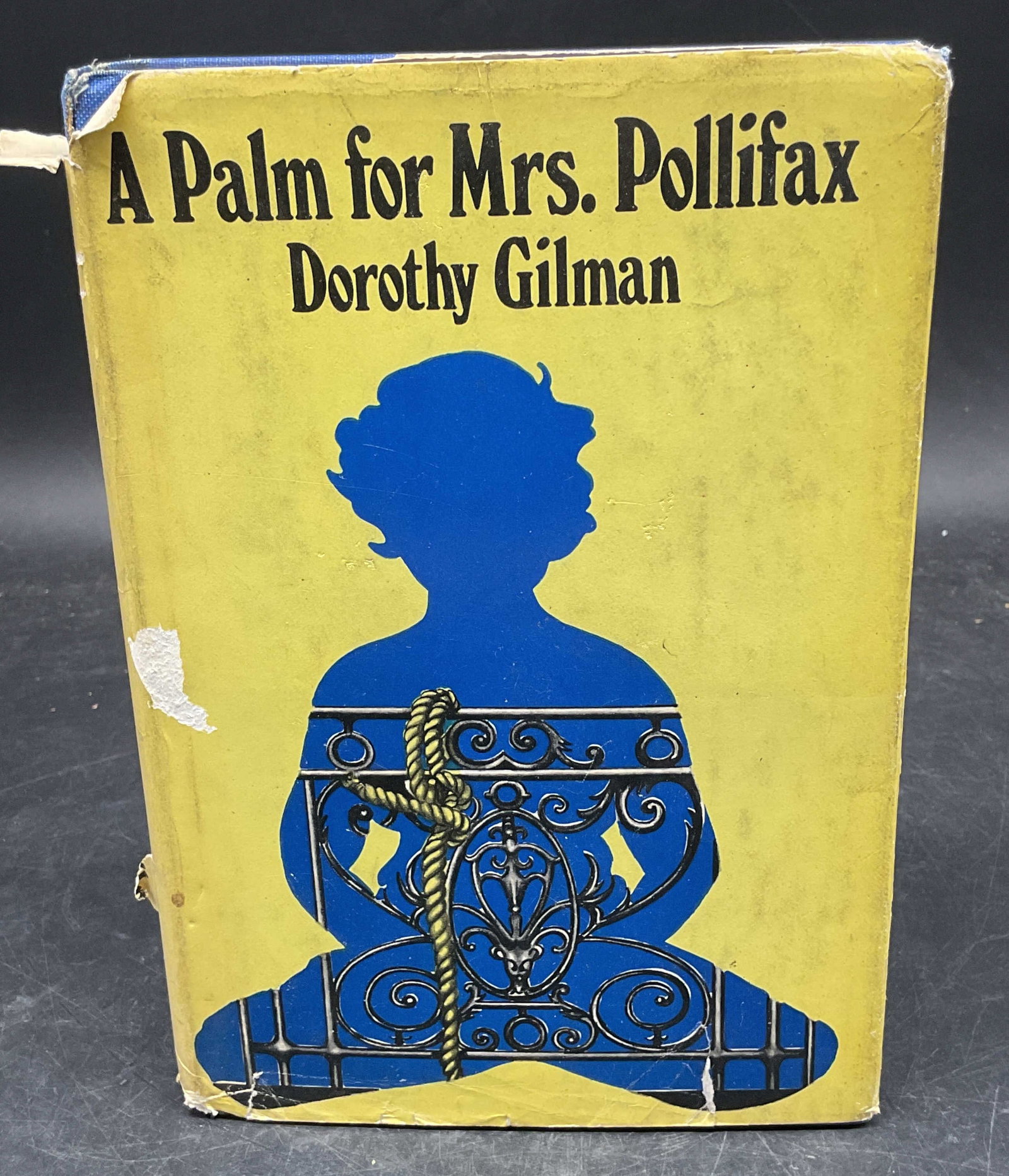 Gilman A Palm for Mrs Pollifax 1st Ed 1973: Hardcover first edition A Palm for Mrs Pollifax by Dorothy Gilman. Doubleday, 1973. Measures approx. 8.5 x 6 inches. Some wear to cover, pages, and binding consistent with exposure. Book, vintage book