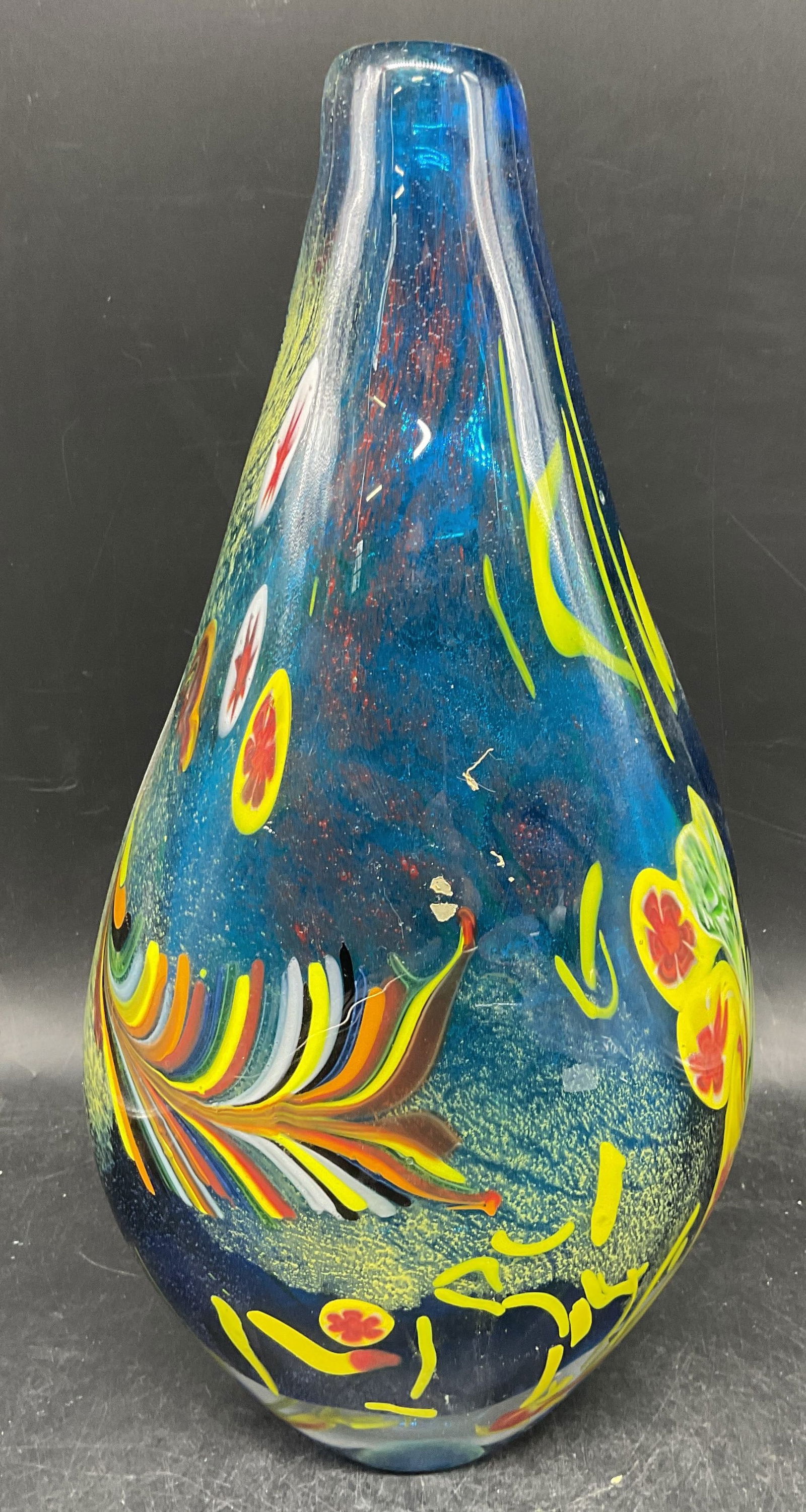 MURANO Blue Millefiori Art Glass Vase (1 of 6)