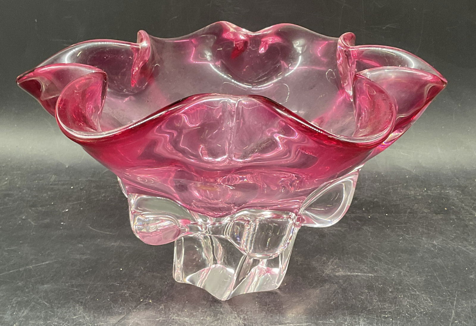 MURANO Pink Art Glass Footed Ruffle Bowl (1 of 6)