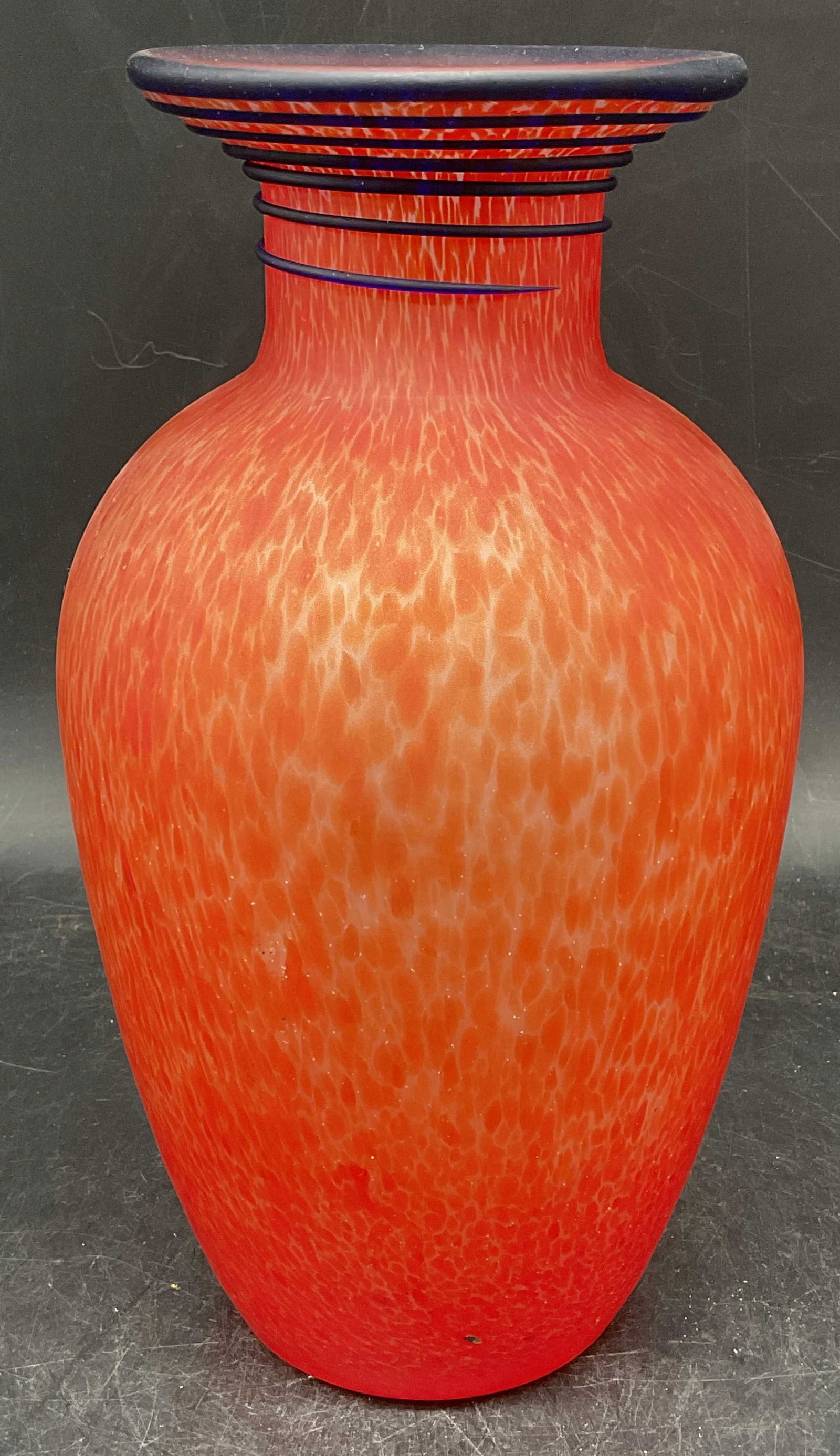 Mottled Orange Satin Art Glass Vase (1 of 6)