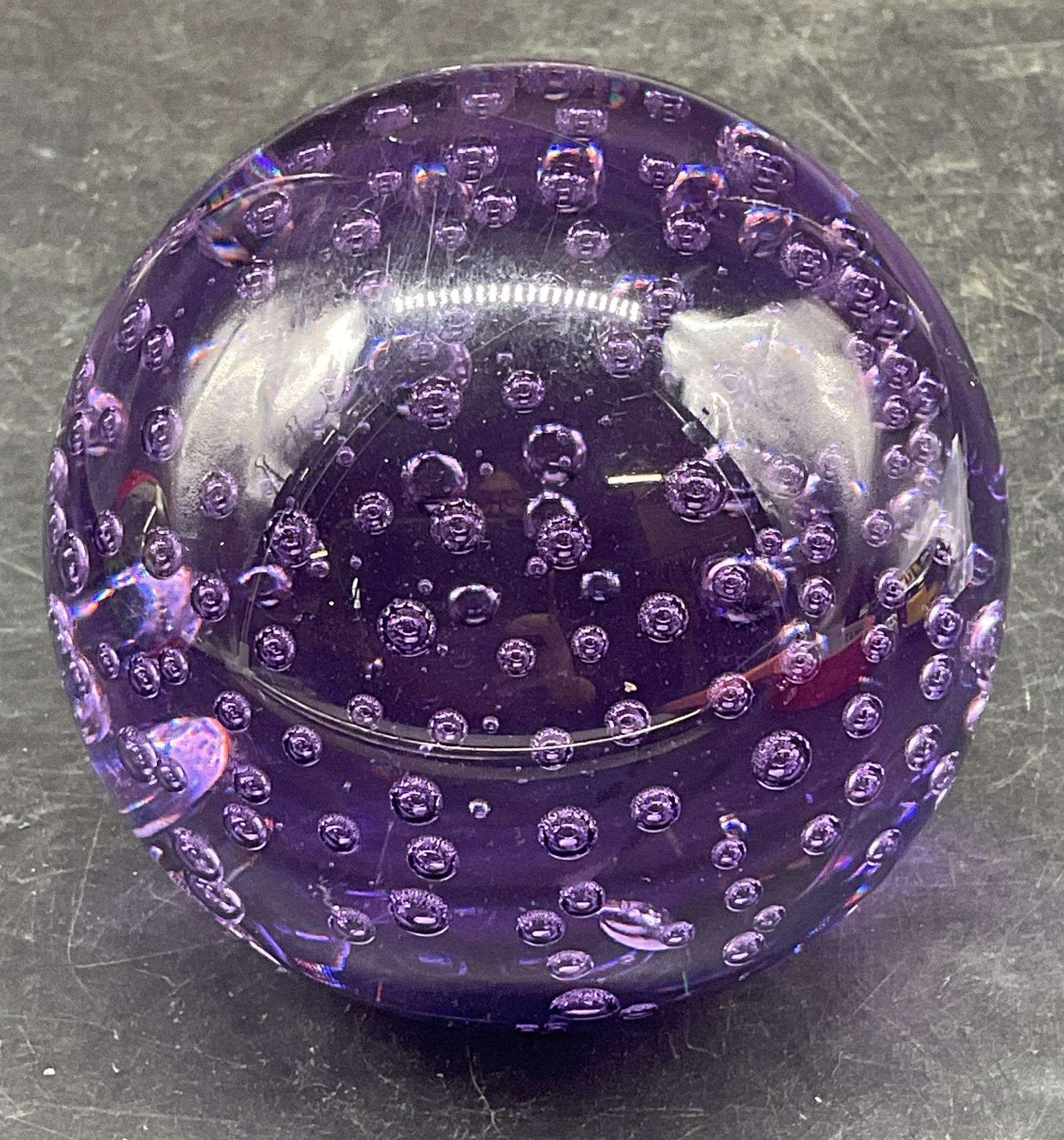 Purple Controlled Bubble Art Glass Paperweight (1 of 6)