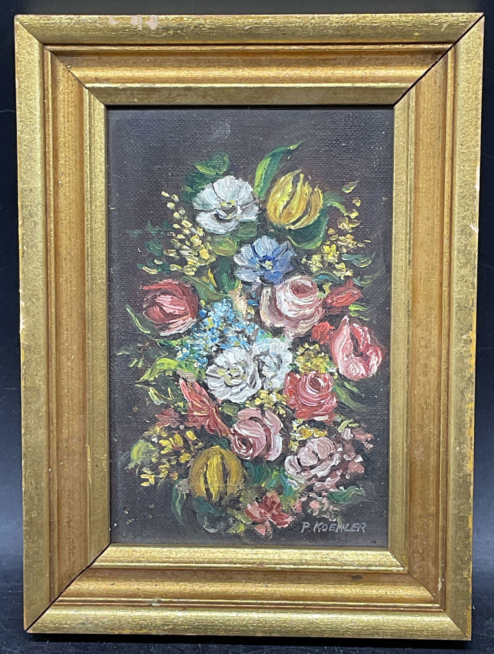 Signed P Koehler Still life Flower Oil Painting (1 of 6)