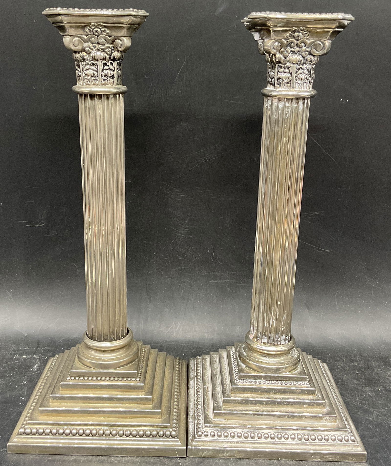 Pair GODINGER Silver Pl Corinthian Candlesticks (1 of 7)