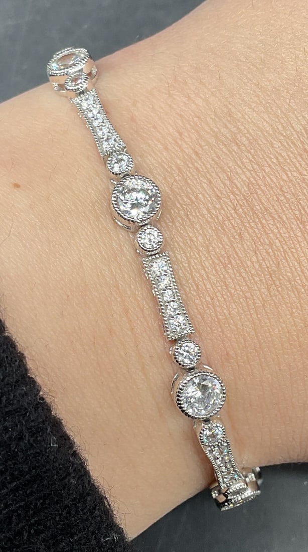 Signed SW Sterling Silver CZ Bracelet (1 of 6)