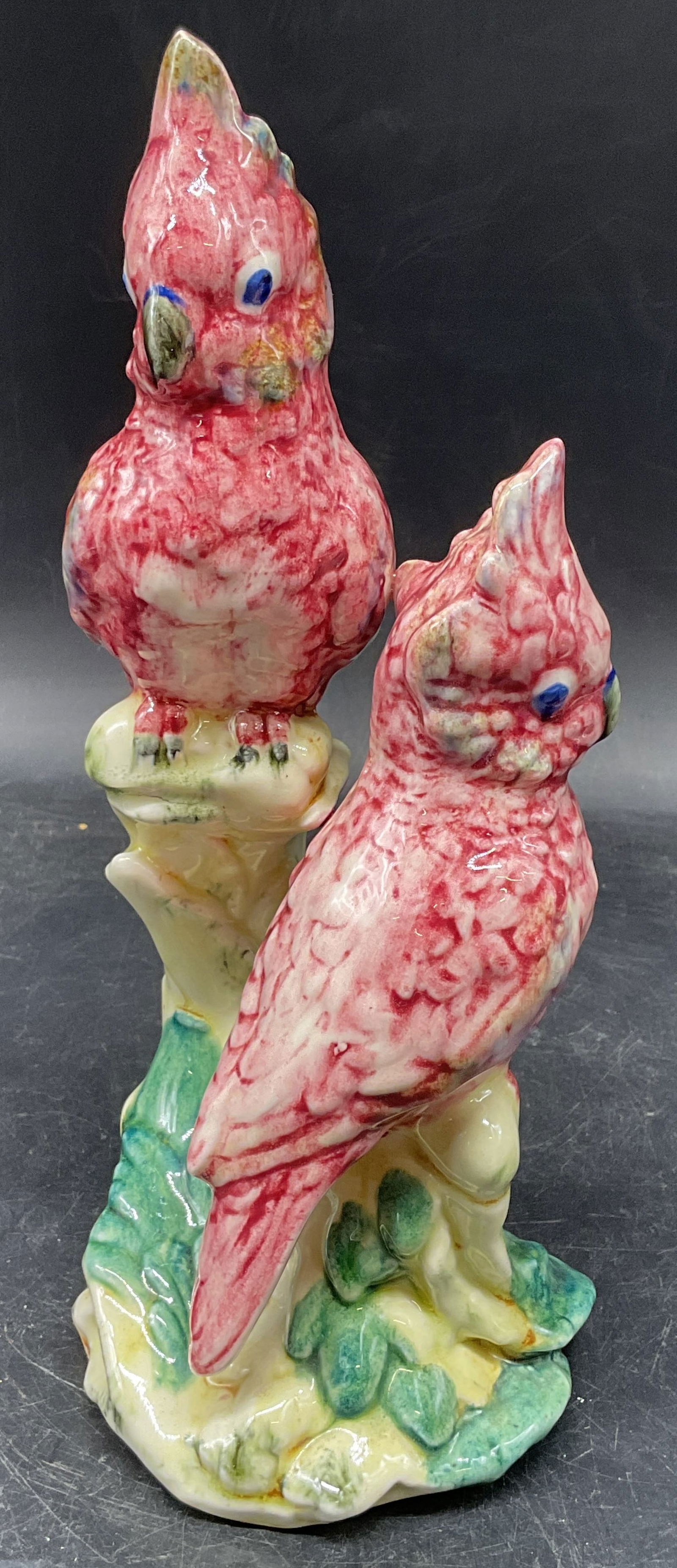 Stangl Pottery #3405 Pink Cockatoo Figurine USA: Vintage Stangl pottery pink cockatoo figurine. Hand painted. Signed. Numbered 3405. Made in USA. Measures approx. 4 x 4.25 x 9.5 inches. Wear including crazing and scratching. Stangl figurine, bird fi