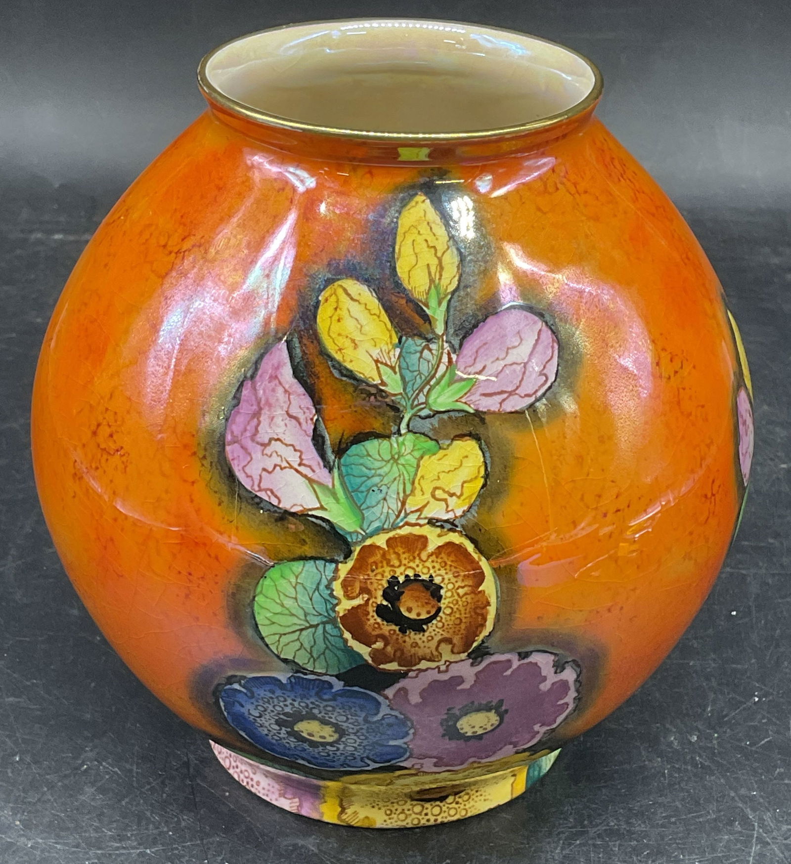 Carlton Ware Hollyhocks Luster Ceramic Vase Eng (1 of 6)