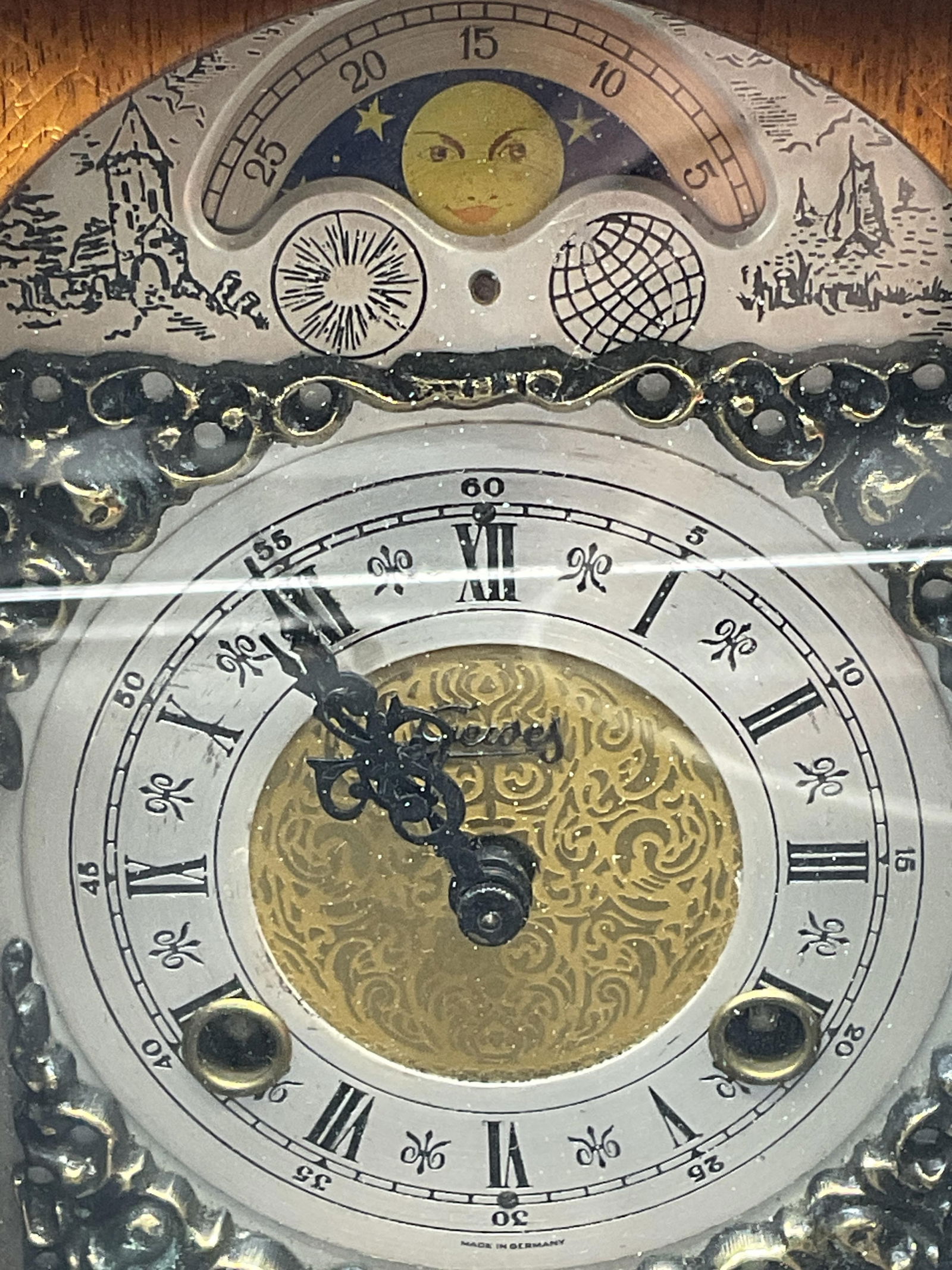 Signed German Moon Phase Mantel Clock - 2