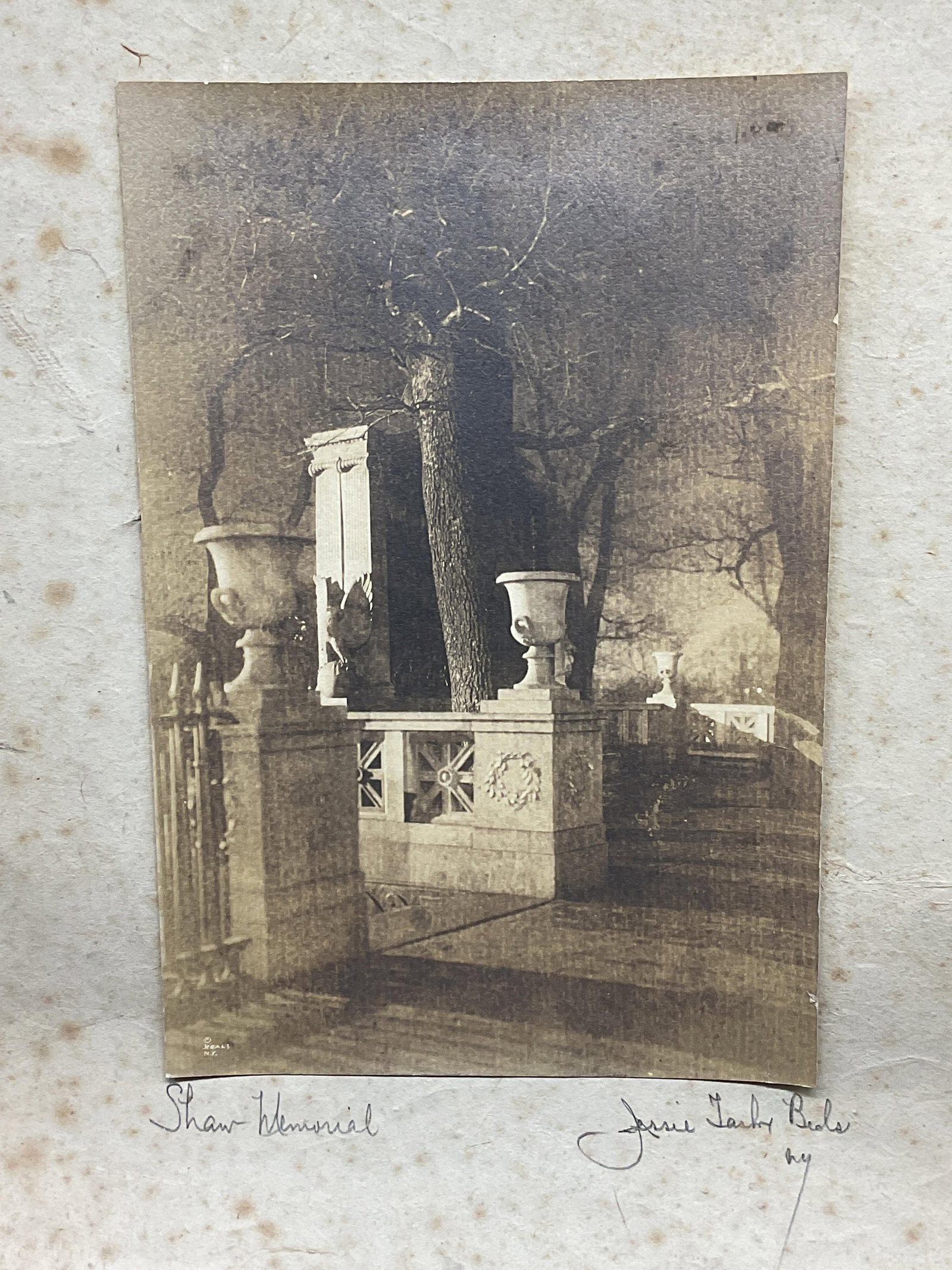 Antq Jessie Tarbox Beals Shaw Memorial Photo: Mounted antique c. early 20th century photographic silver print. Signed on paper lower right, Jessie Tarbox Beals (American, b. Canada, 1870-1942). Shaw Memorial, Boston. Print measures approx. 9.75 x