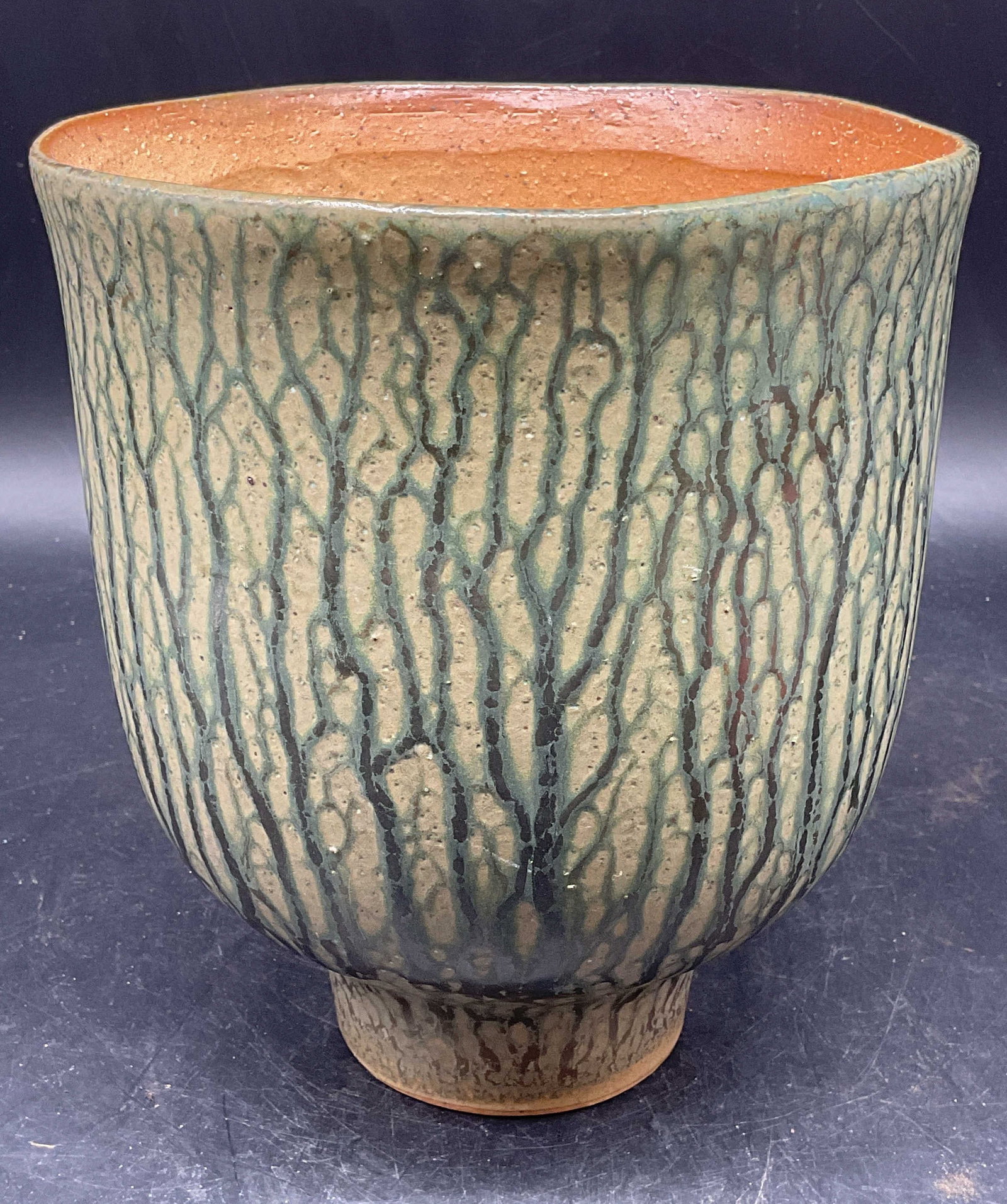 Green Drip Glazed Ceramic Planter: Green drip glazed ceramic planter. 6.75 x 7.75 inches. Some scratching. Ceramic planter, green planter, home decor, home accessories, table decor, table accessories, 10 cs