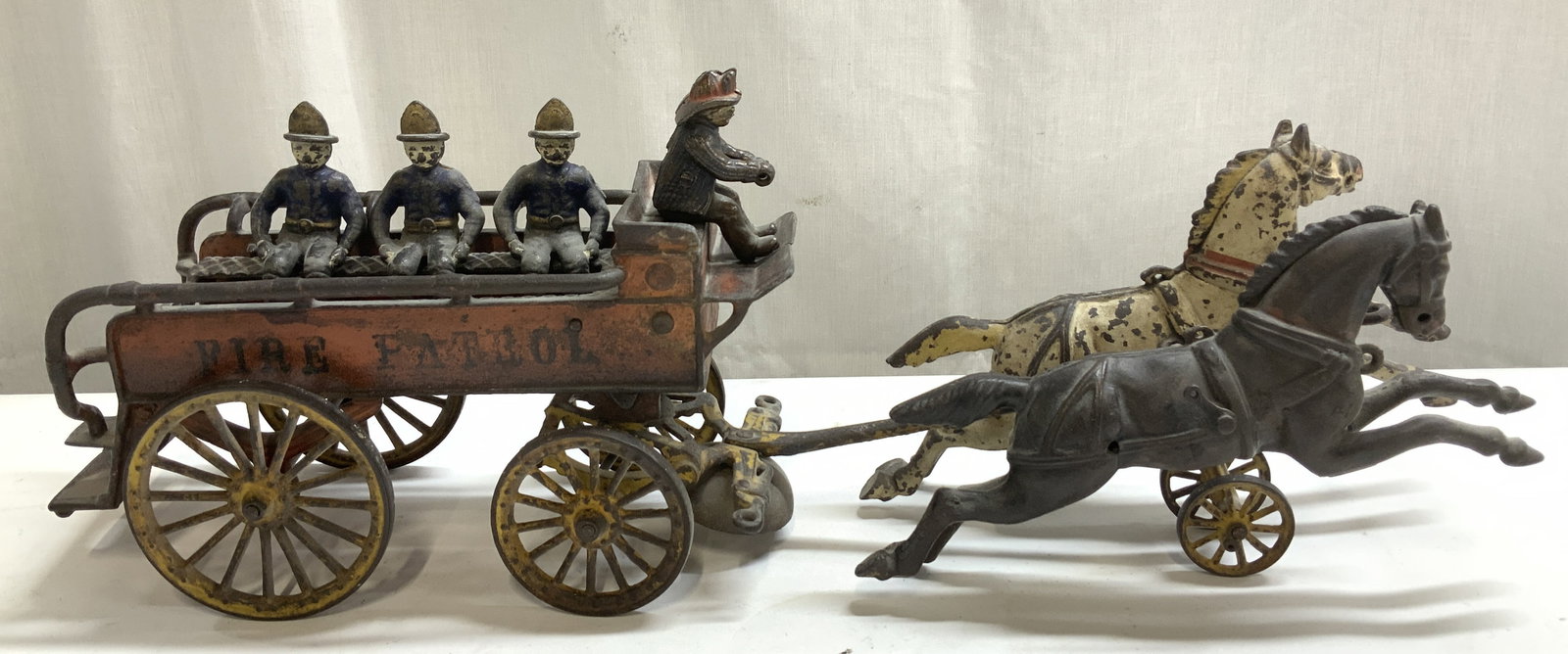 Antq Iron Horse Drawn Fire Patrol Wagon Toy (1 of 9)