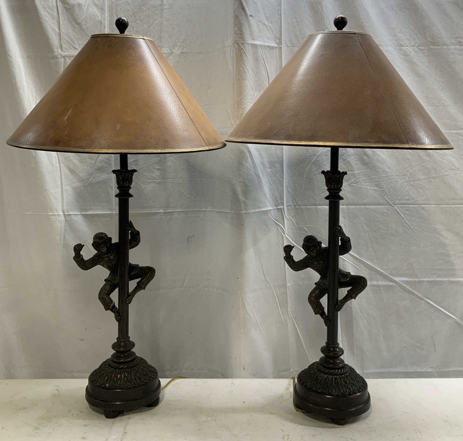 Pair Theodore Alexander Bronze Monkey Table Lamps (1 of 9)