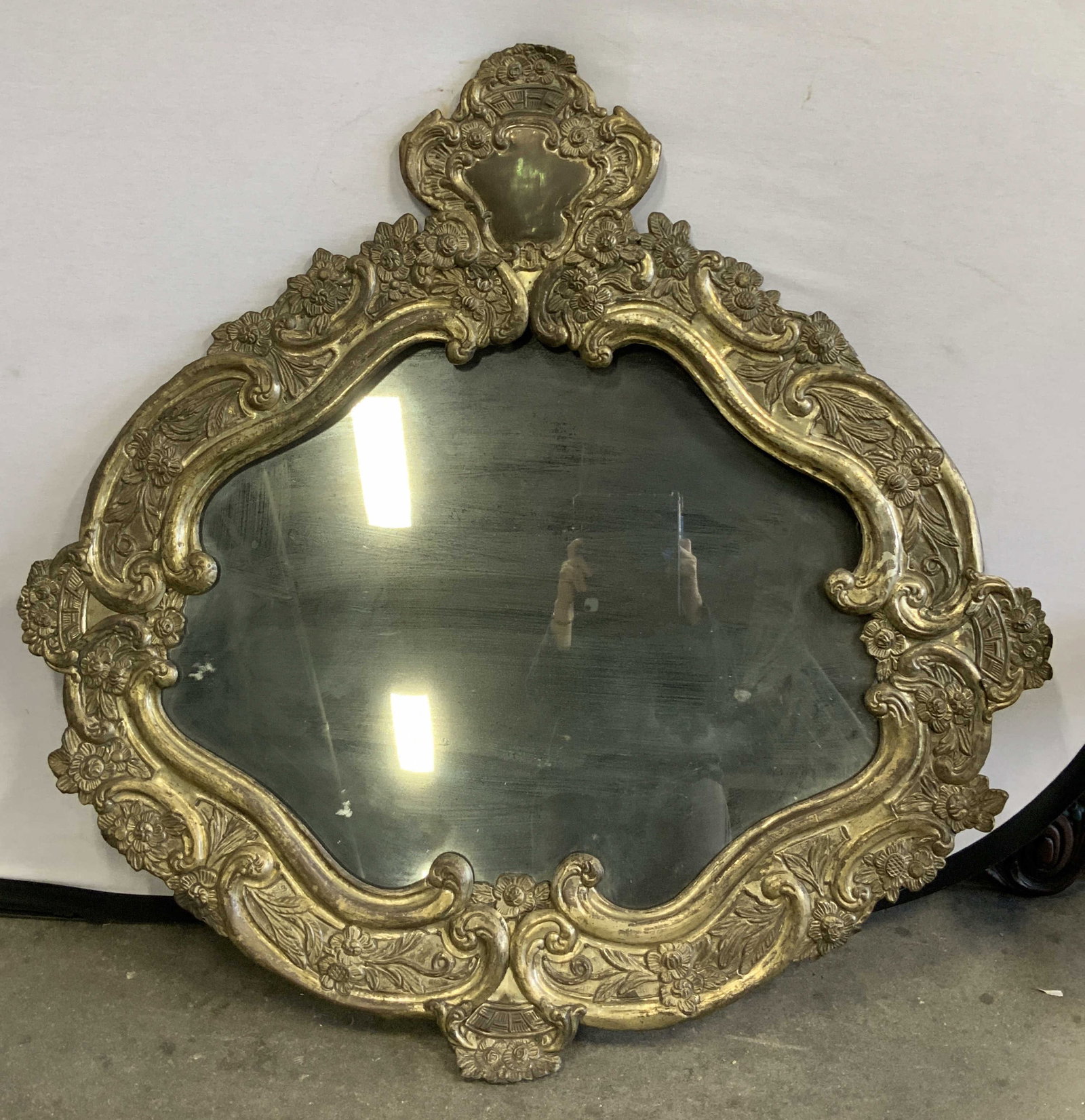 Vtg French Rococo Style Brass & Wd Wall Mirror (1 of 9)