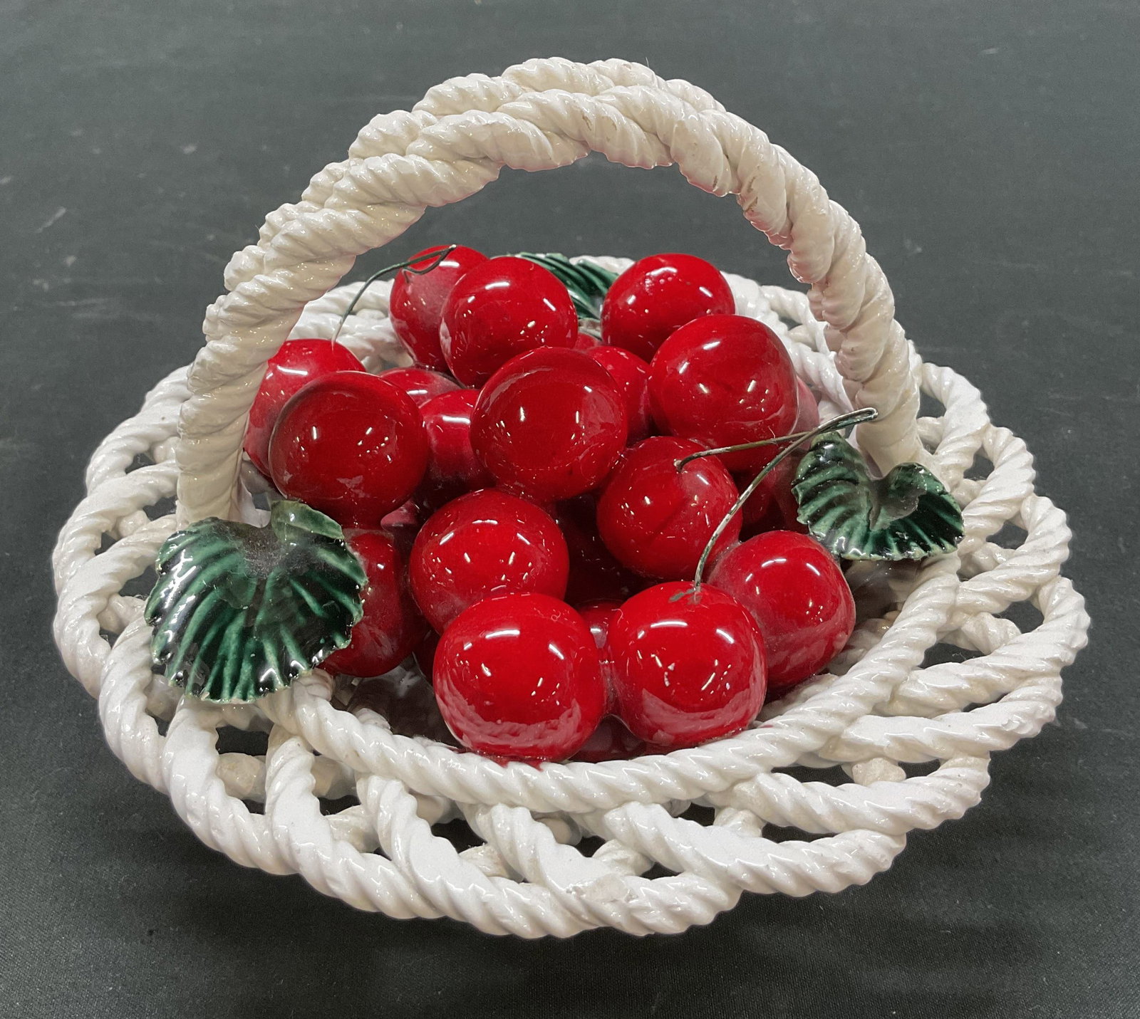 Vintage Ceramic Cherry Basket Sculpture Italy (1 of 11)