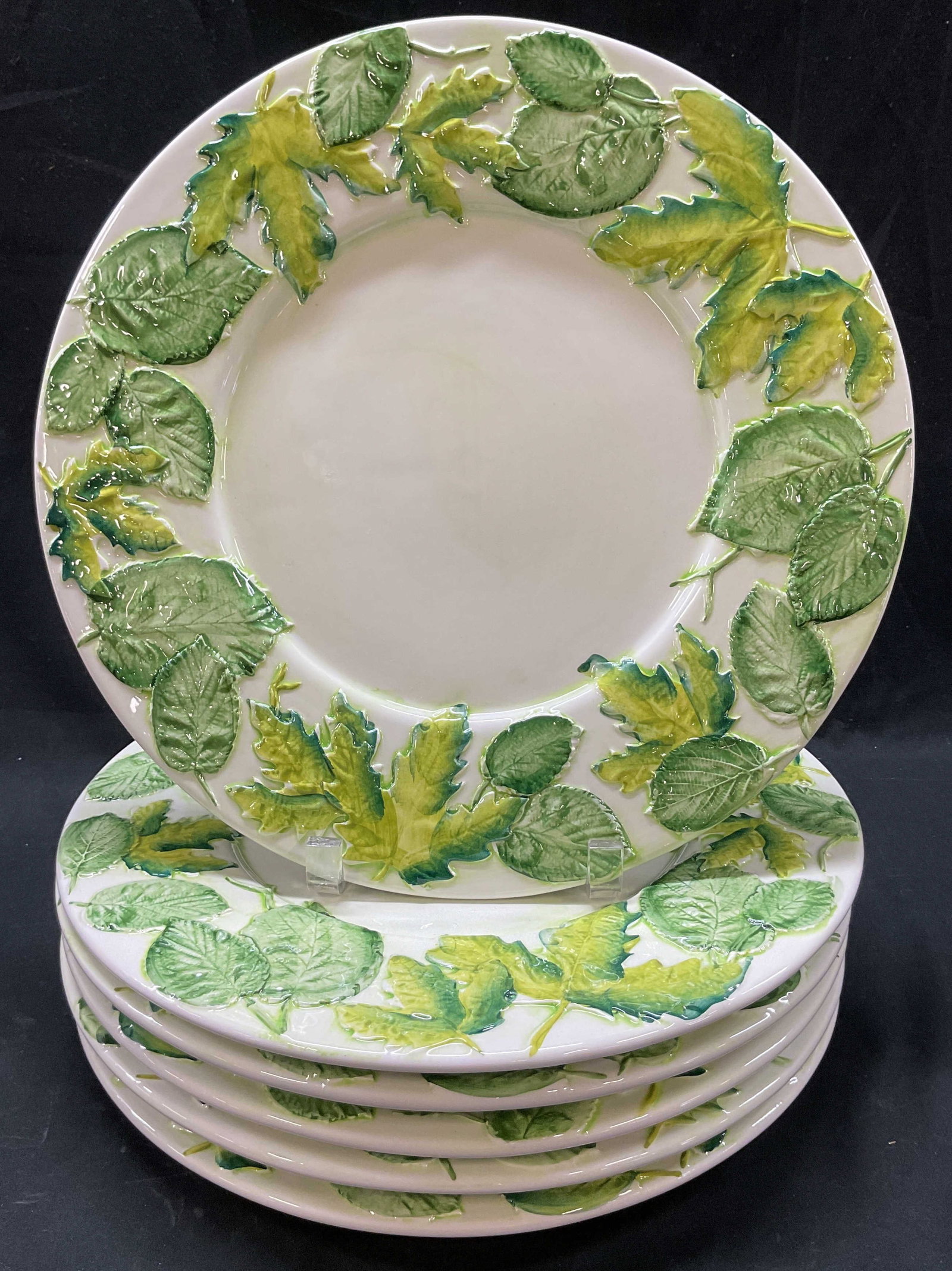 Set 6 Cer Majolica Leaf Charger Plates Italy 13in (1 of 9)