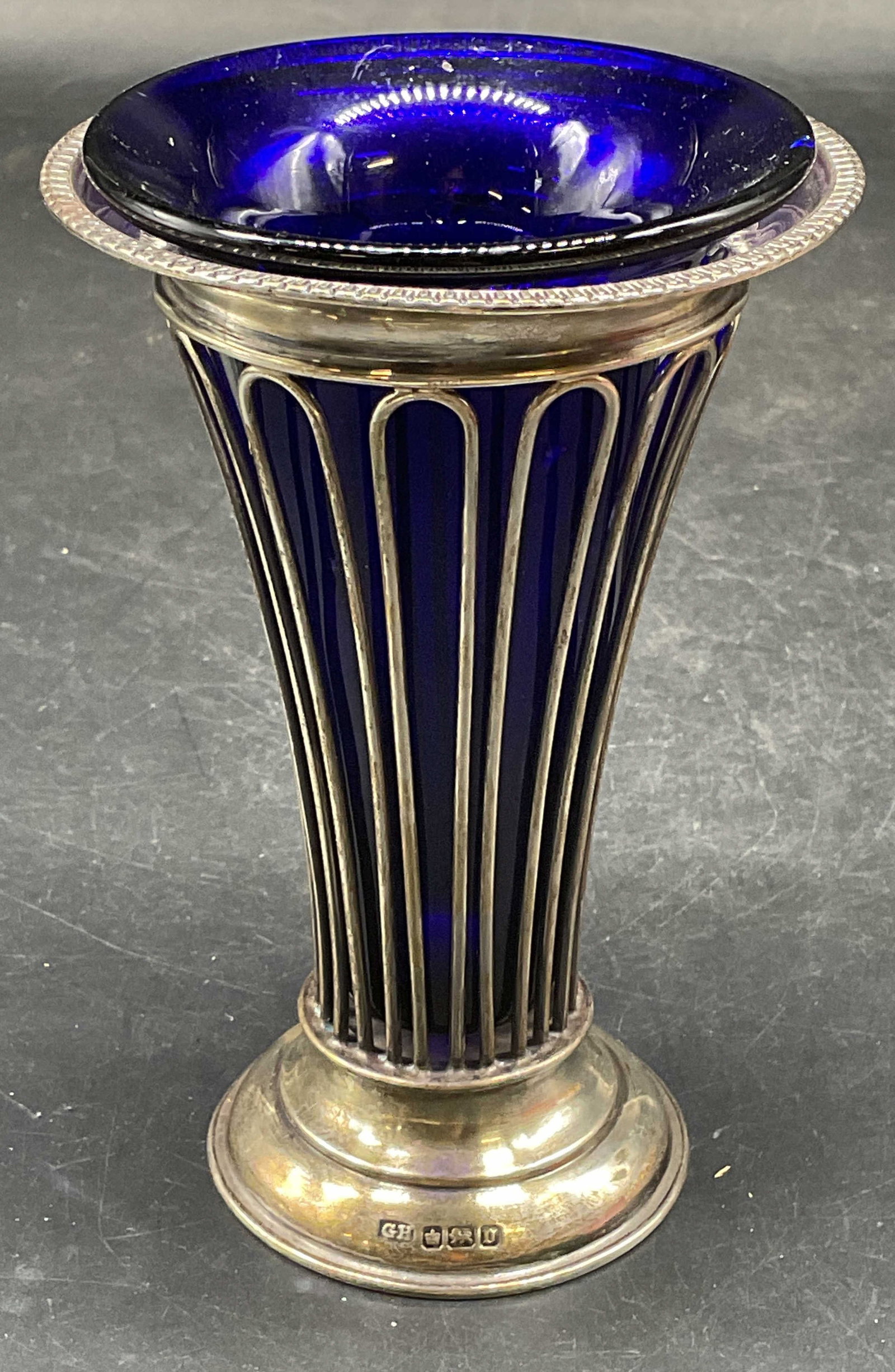 Signed Sterling Silver Cobalt Glass Vase (1 of 7)
