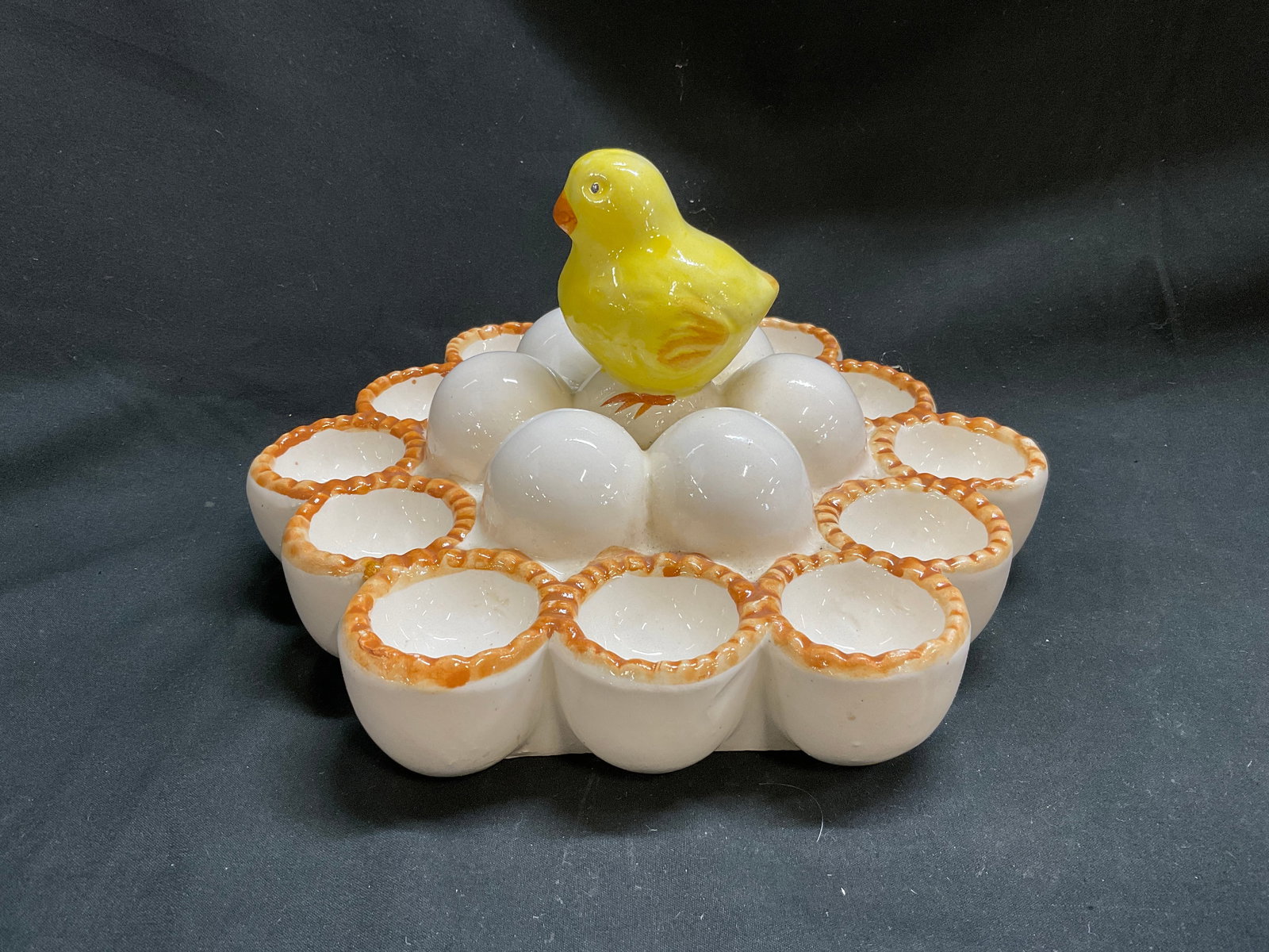 VTG Chick Ceramic Deviled Egg Platter - 2