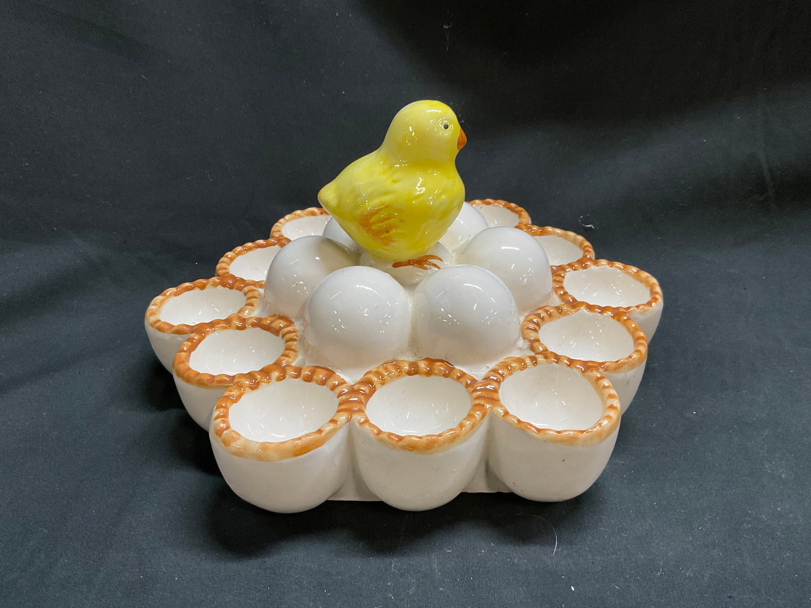 VTG Chick Ceramic Deviled Egg Platter - 4