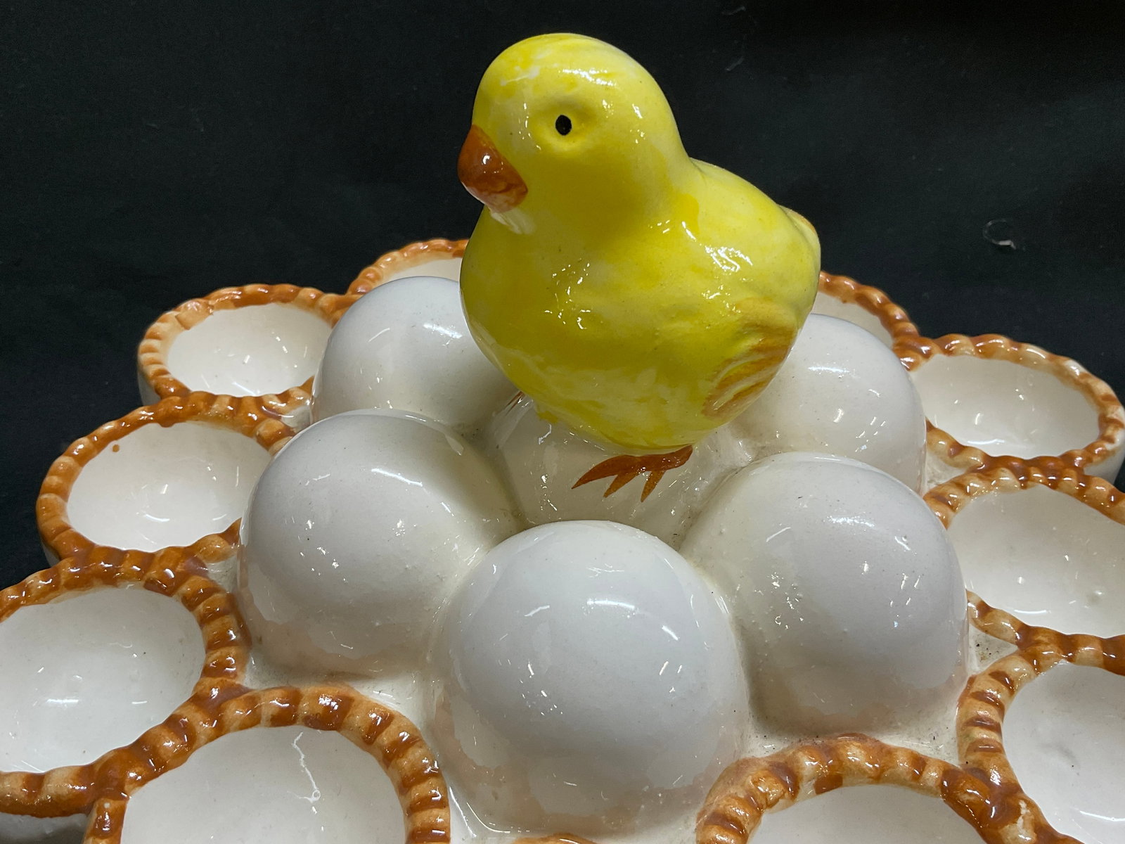 VTG Chick Ceramic Deviled Egg Platter - 7