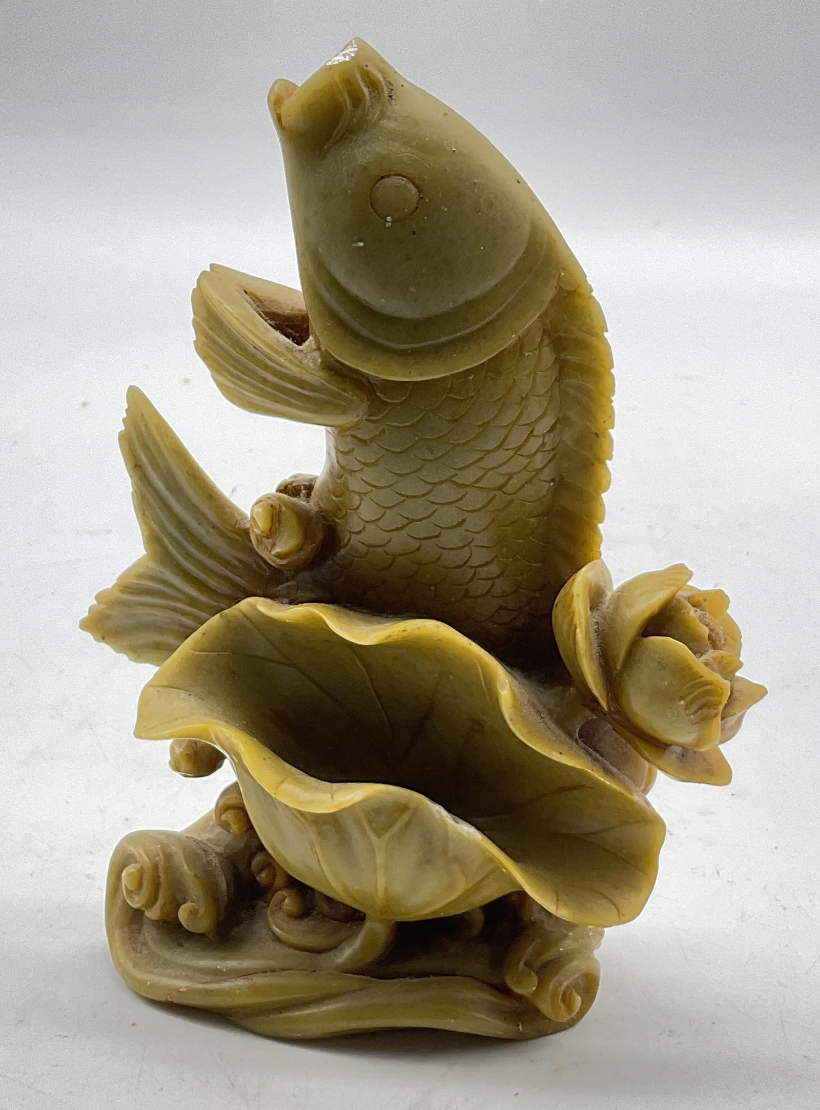 Vtg Chinese Hand Carved Stone Koi Fish Sculpture (1 of 11)