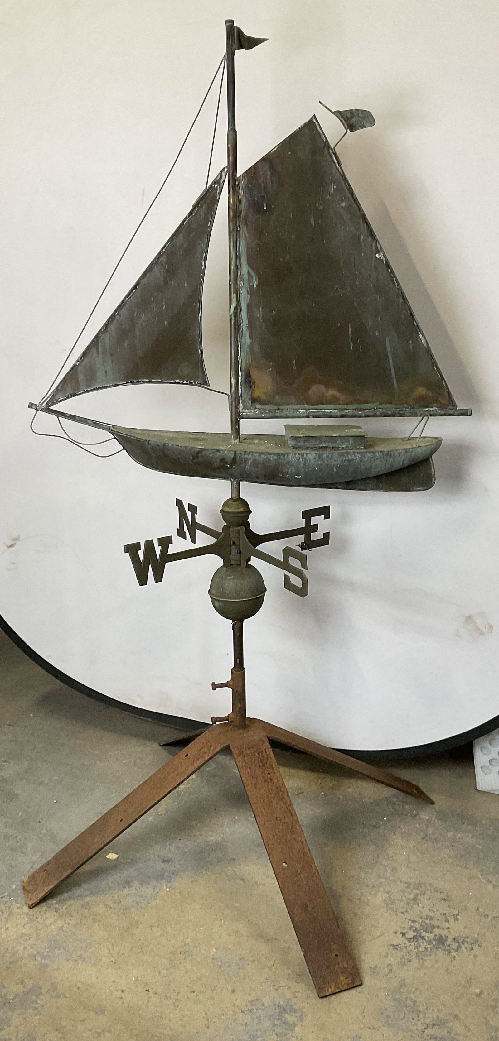ANTQ Copper & Brass Sailboat 58.5in Weathervane (1 of 8)