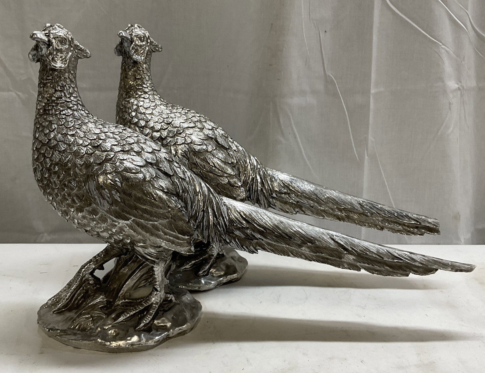 Pair Metallic Finish Ceramic Pheasant Statues (1 of 13)