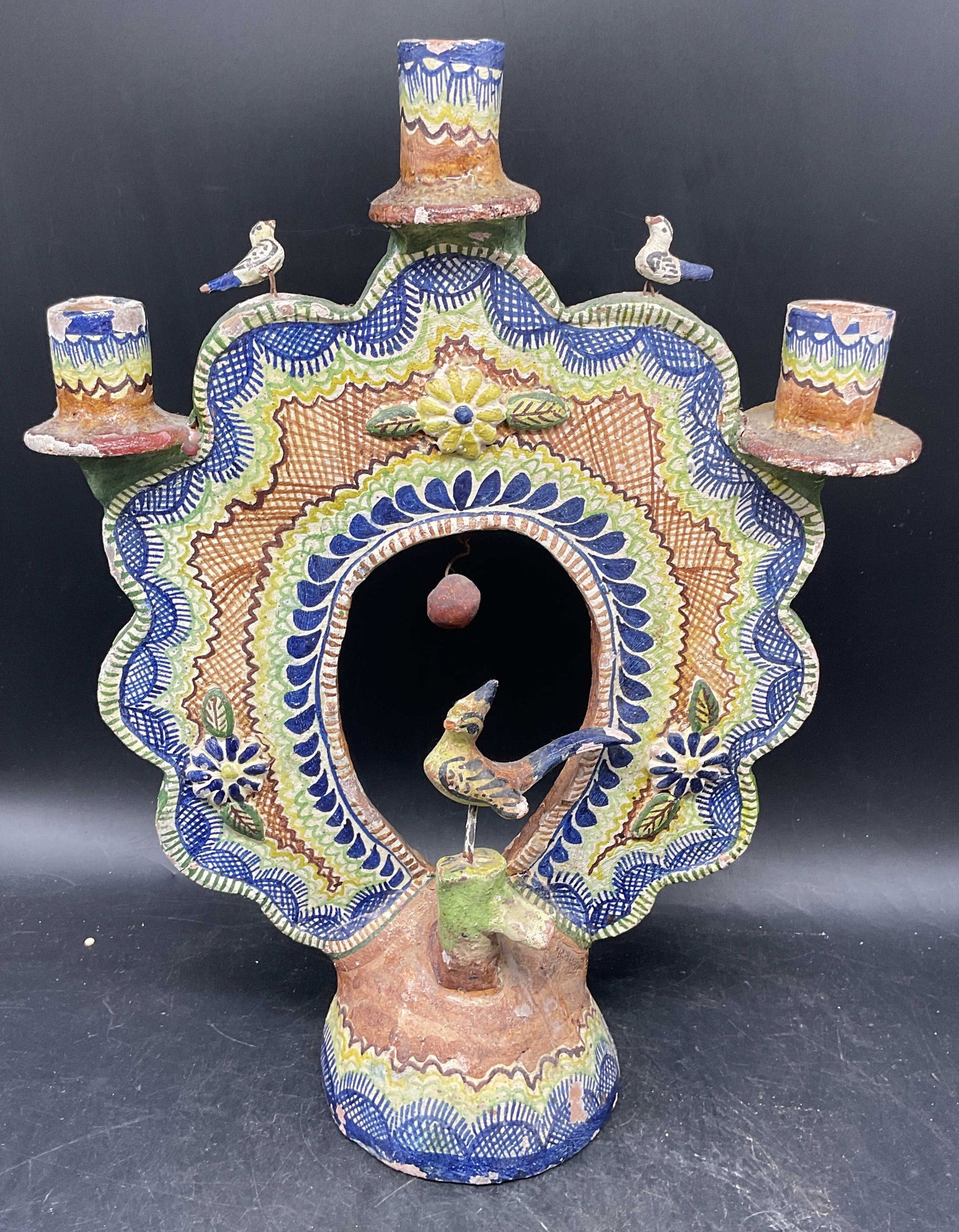 Folk Art Pottery Tree of Life Candle Holder Mexico (1 of 7)