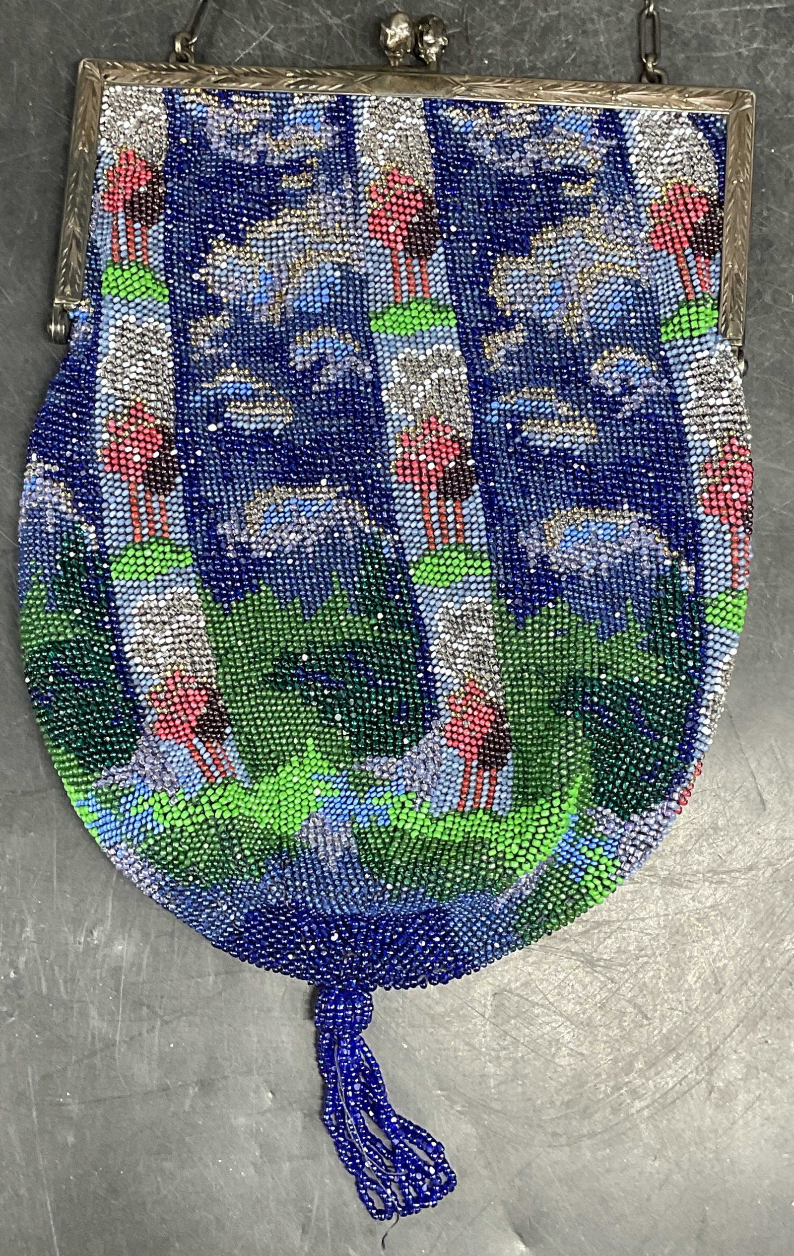 Vtg Hand Beaded Sterling Silver Handbag (1 of 7)