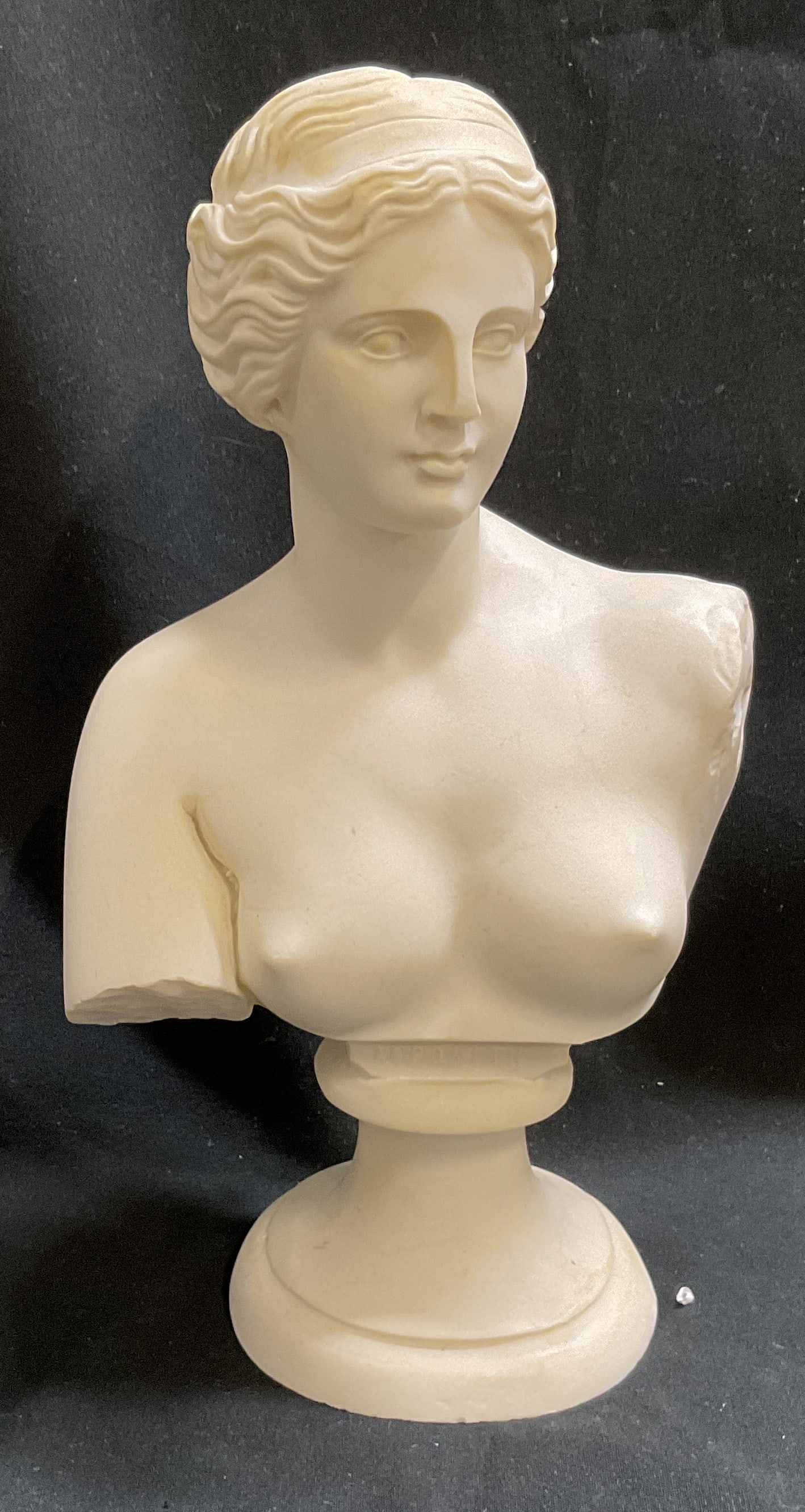 Venus De Milo Aphrodite Bust Statue: Venus De Milo Aphrodite Bust Statue. Made of Resin. Greek-Style. Condition consistent with exposure. Measures app 8.5in H x 3in L. Venus De Milo, Aphrodite, Aphrodite Bust, Statues, Resin, Greek-Style