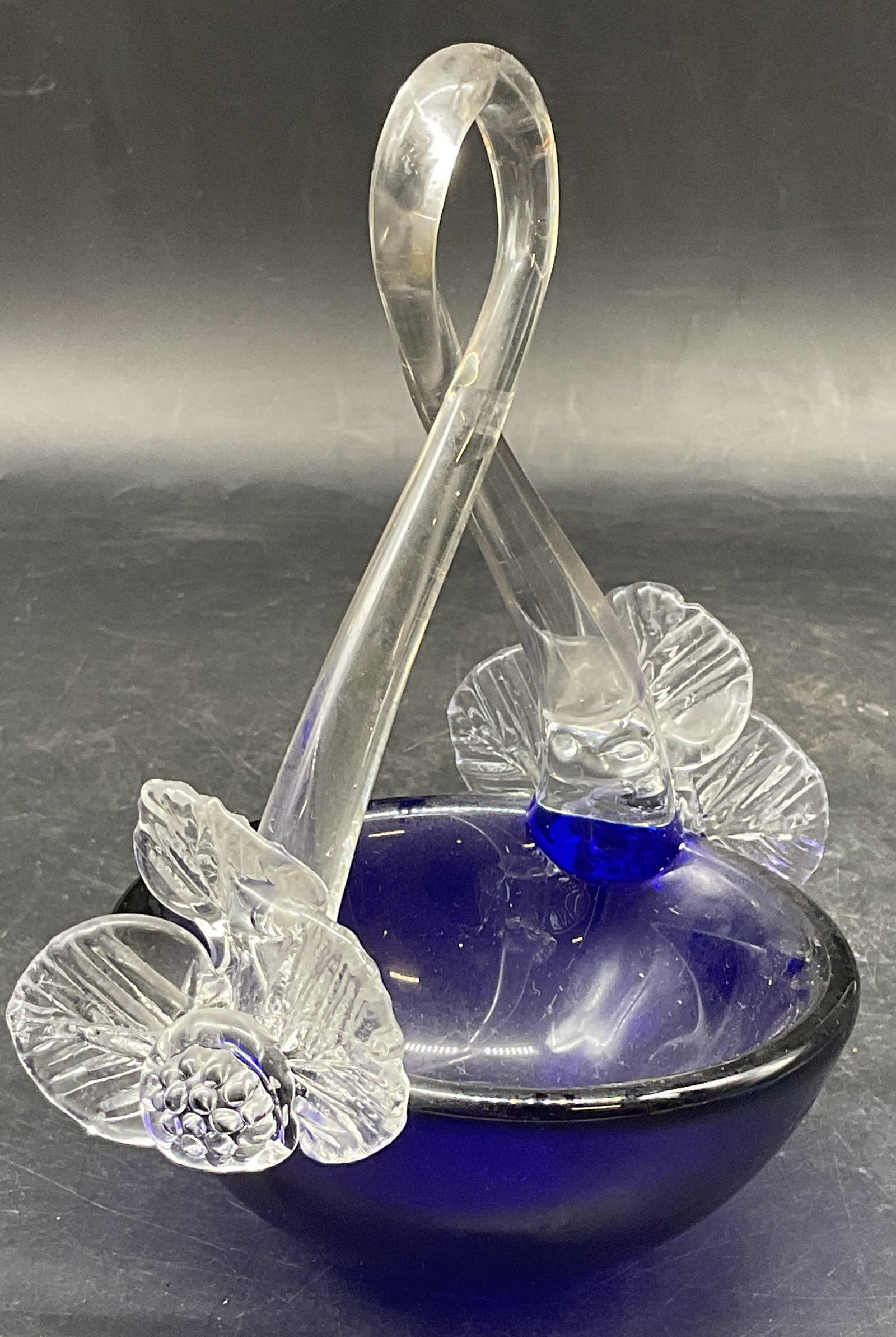 Hand Blown Cobalt Art Glass Basket Bowl (1 of 6)