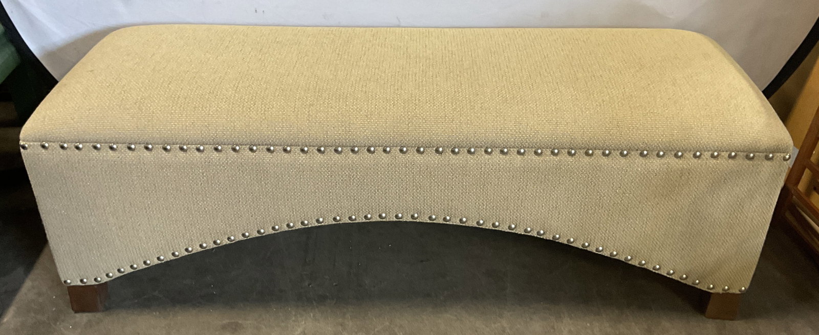 Tan Upholstered Nailhead Bench Ottoman (1 of 6)