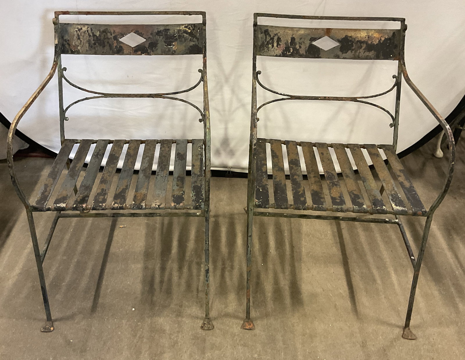 Pair Vintage Wrought Iron Garden Armchairs (1 of 6)