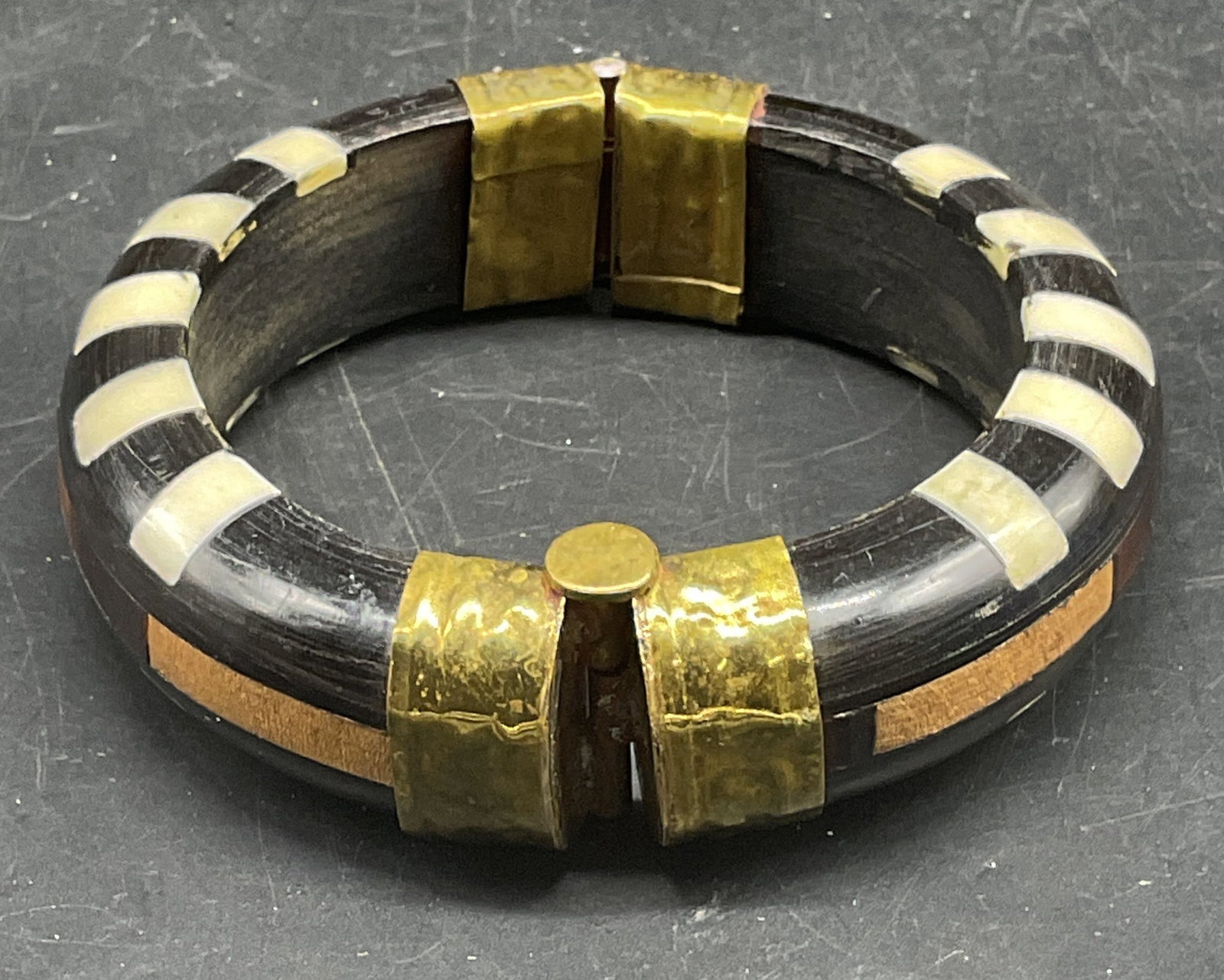 Vintage Wood & Bone Inlaid Bangle Bracelet (1 of 6)