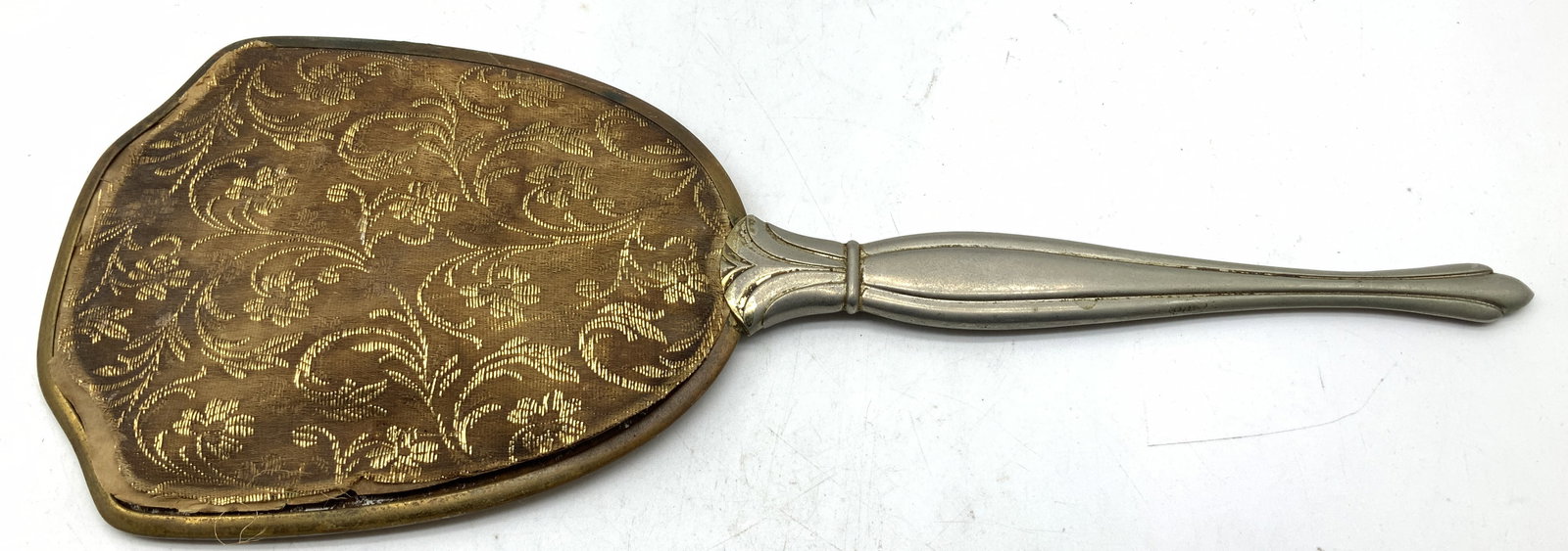 Vtg Silver Plated & Gilt Fabric Hand Mirror (1 of 7)