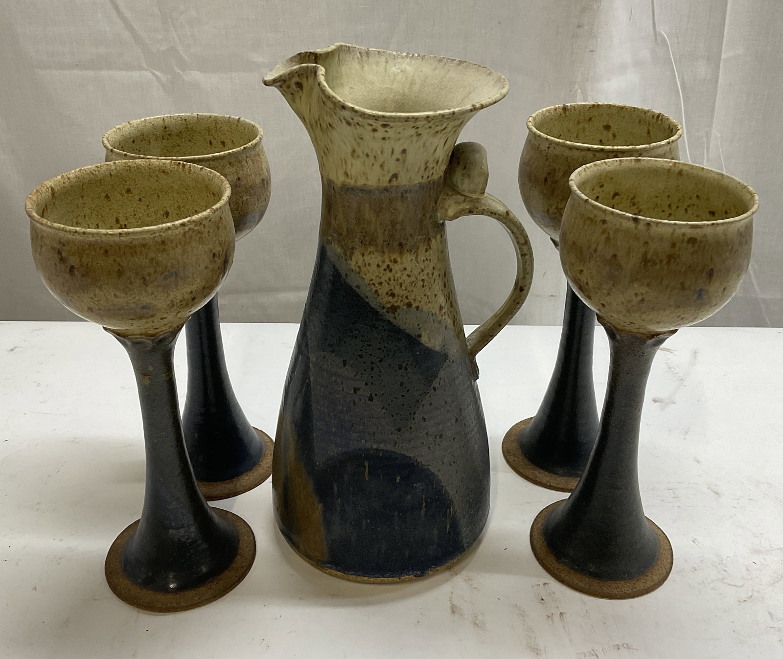 SGNED VTG Handmade Studio Pottery Pitcher, Goblets (1 of 12)