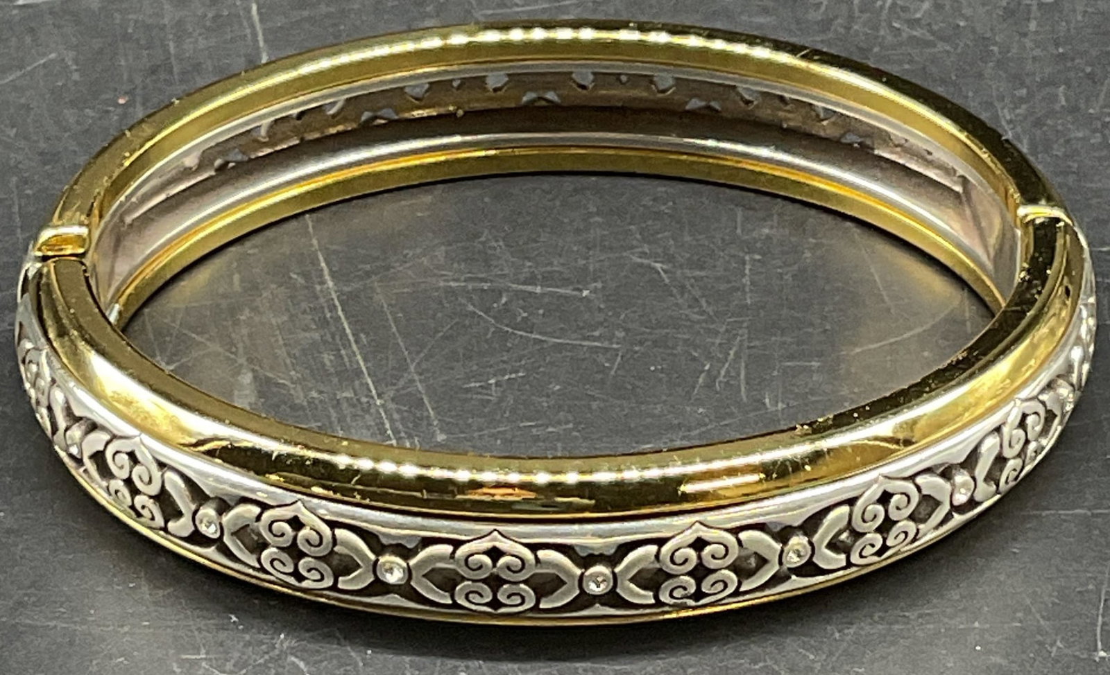 Silver & Gold Tone Crystal Bangle Bracelet (1 of 6)