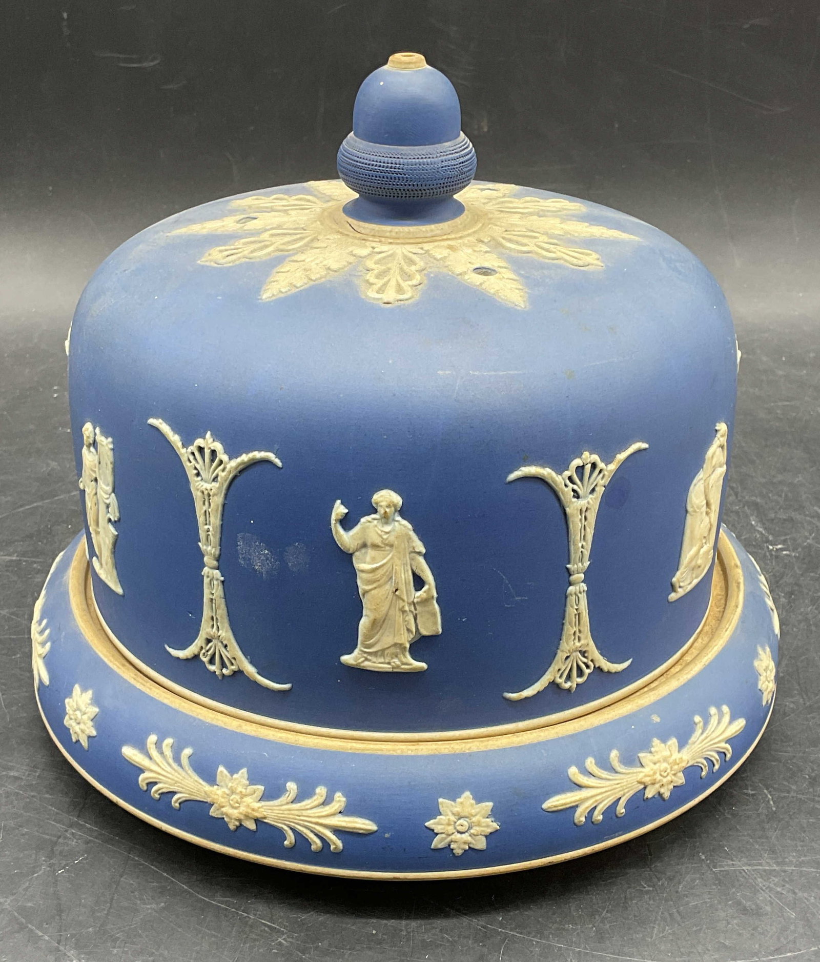 Antique Classical Blue Stoneware Cheese Dome (1 of 8)