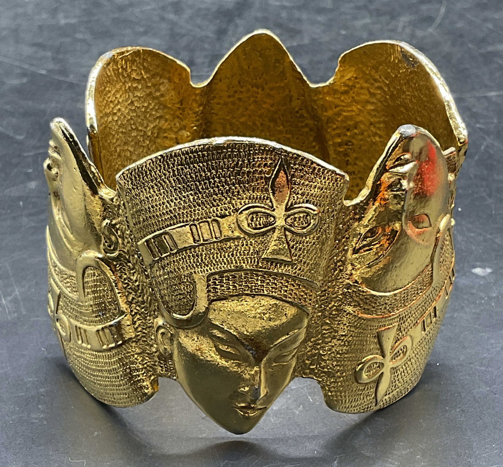 Gold Tone Nefertiti Egyptian Revival Cuff Bracelet (1 of 6)
