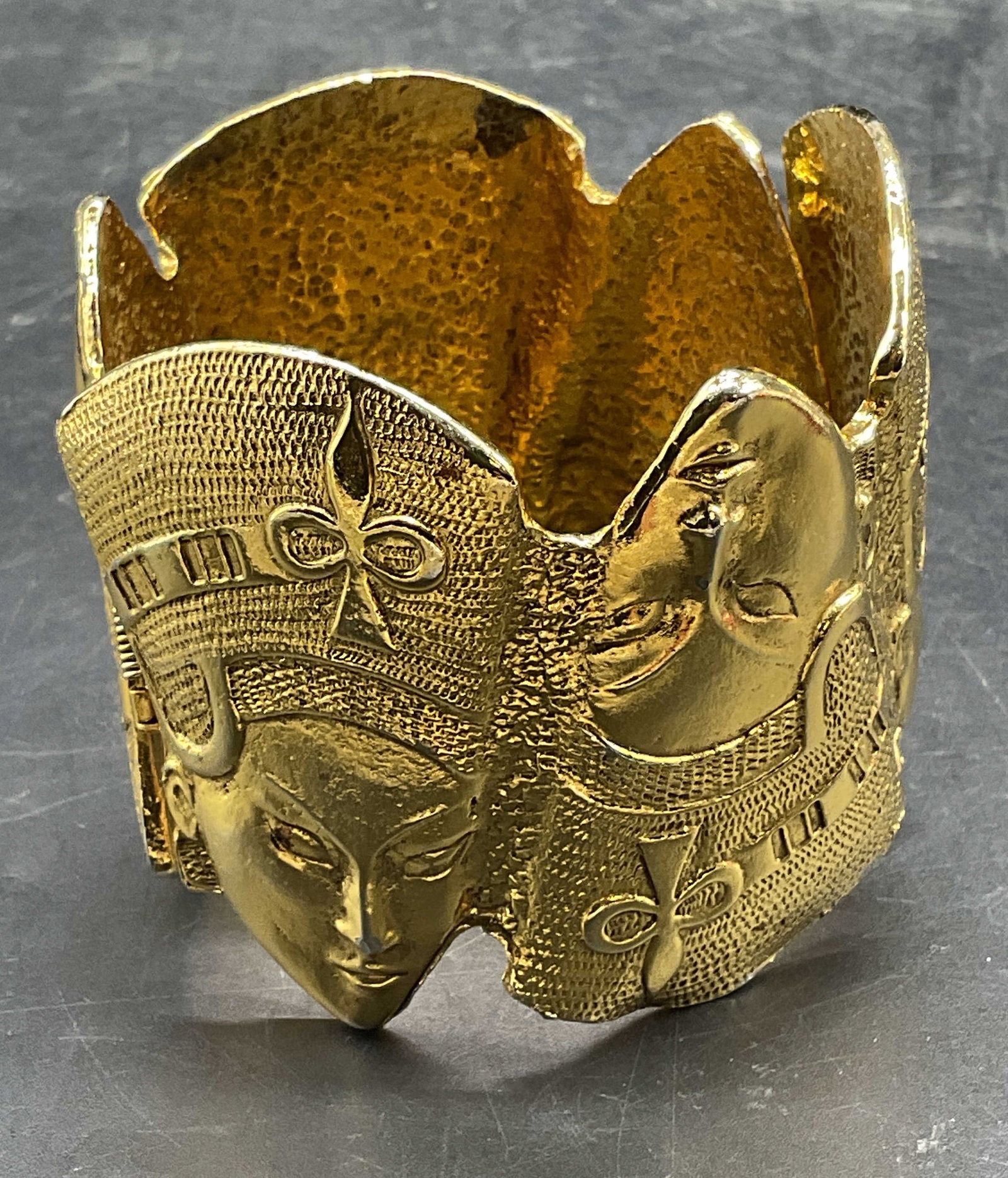 Gold Tone Egyptian Revival Nefertiti Cuff Bracelet (1 of 6)